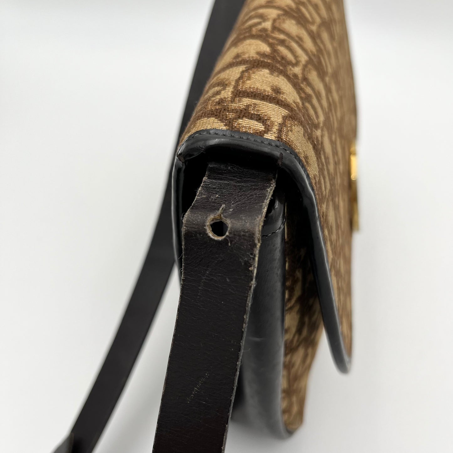 Christian Dior Vintage Brown Oblique Canvas Flap Shoulder Bag