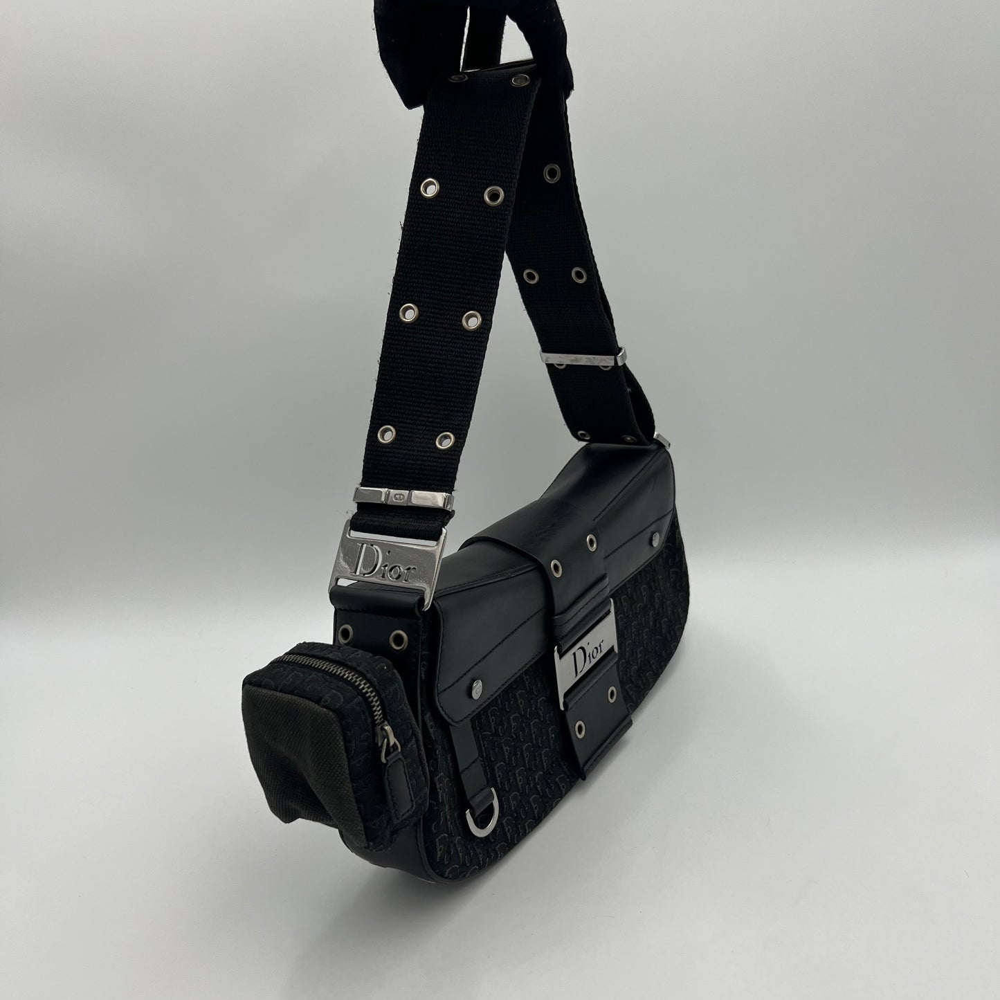 Christian Dior Black Trotter Canvas and Leather Street Chic Columbus with Side Purse