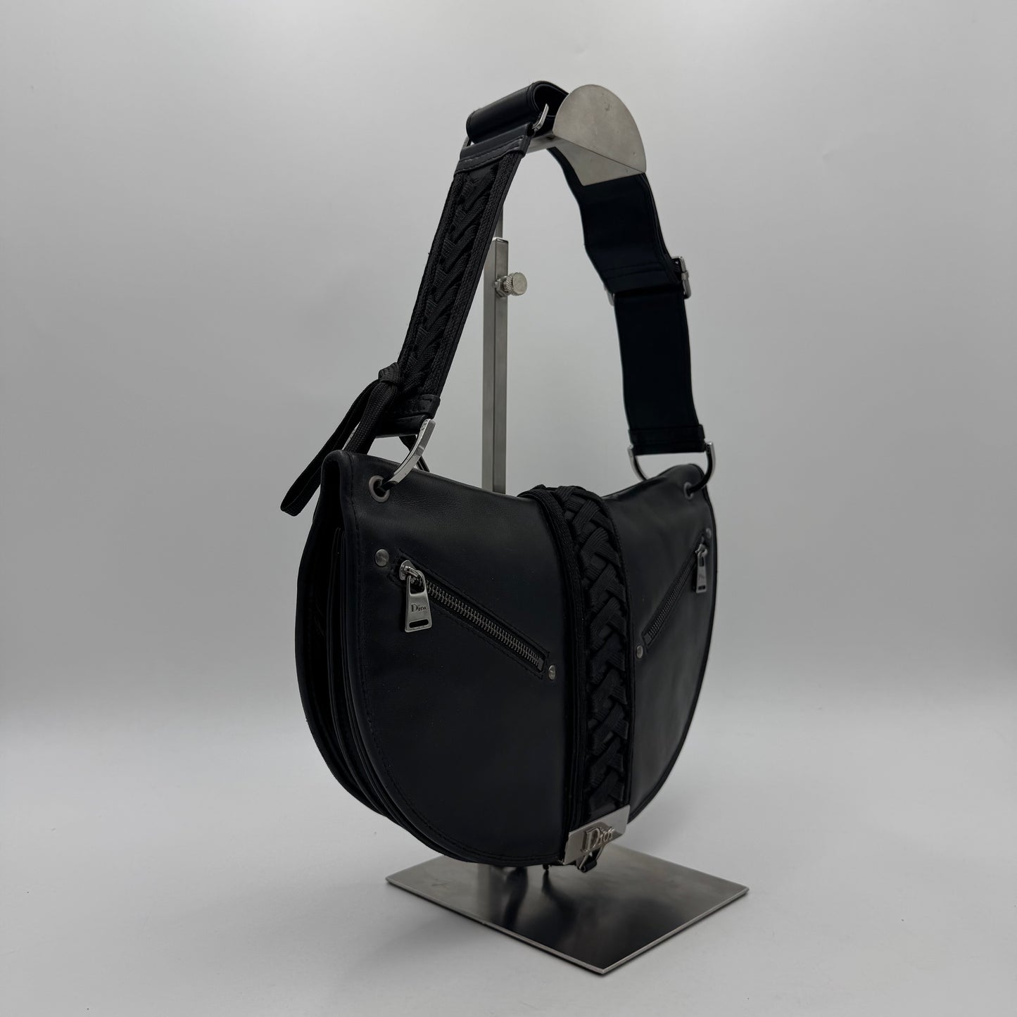 Christian Dior Black Leather Admit It Lune Corset Lace-Up Shoulder Bag