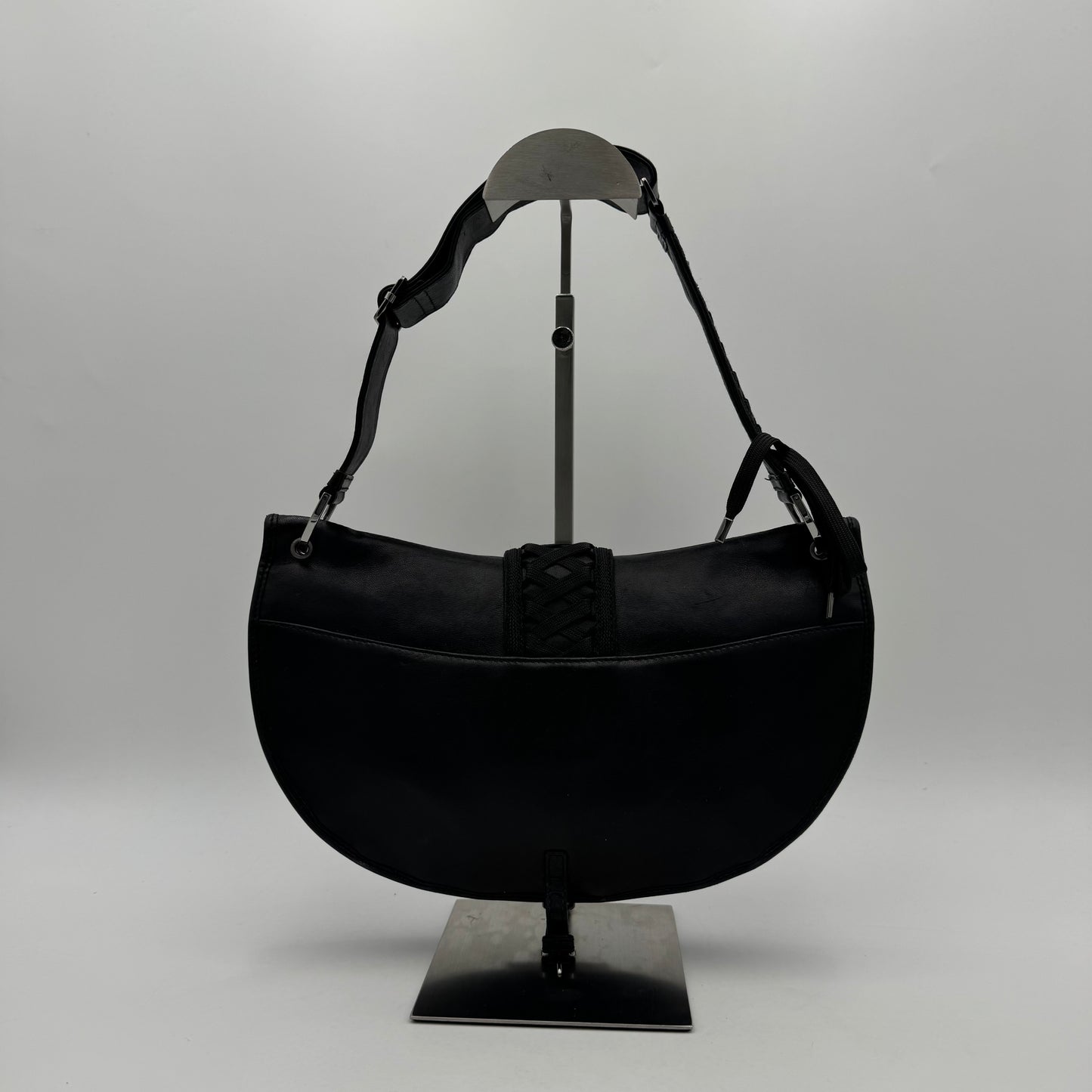 Christian Dior Black Leather Admit It Lune Corset Lace-Up Shoulder Bag