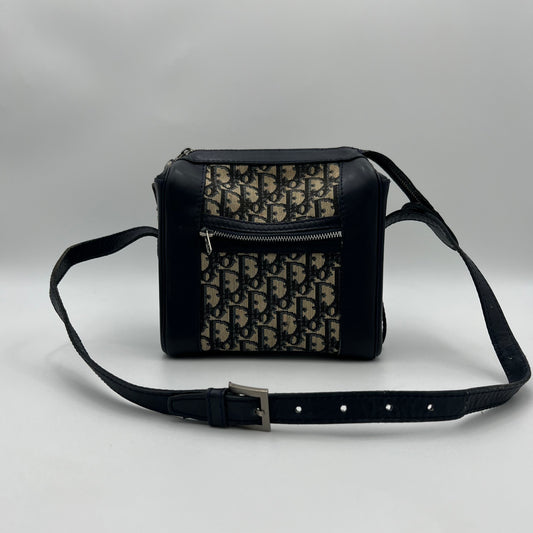 Christian Dior 1970s/1980s Blue Trotter Canvas and Leather Box Shoulder Satchel