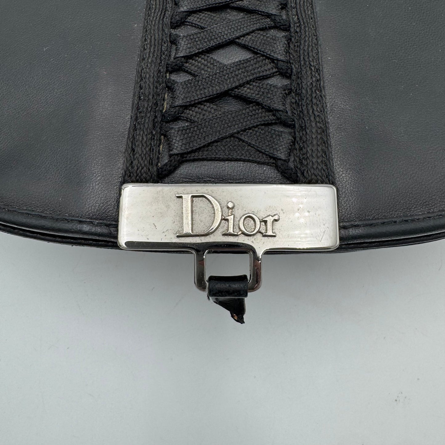 Christian Dior Black Leather Admit It Lune Corset Lace-Up Shoulder Bag