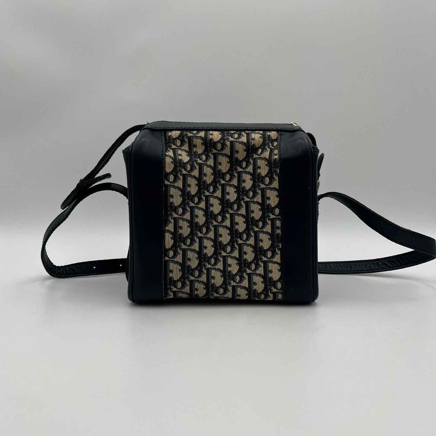 Christian Dior 1970s/1980s Blue Trotter Canvas and Leather Box Shoulder Satchel