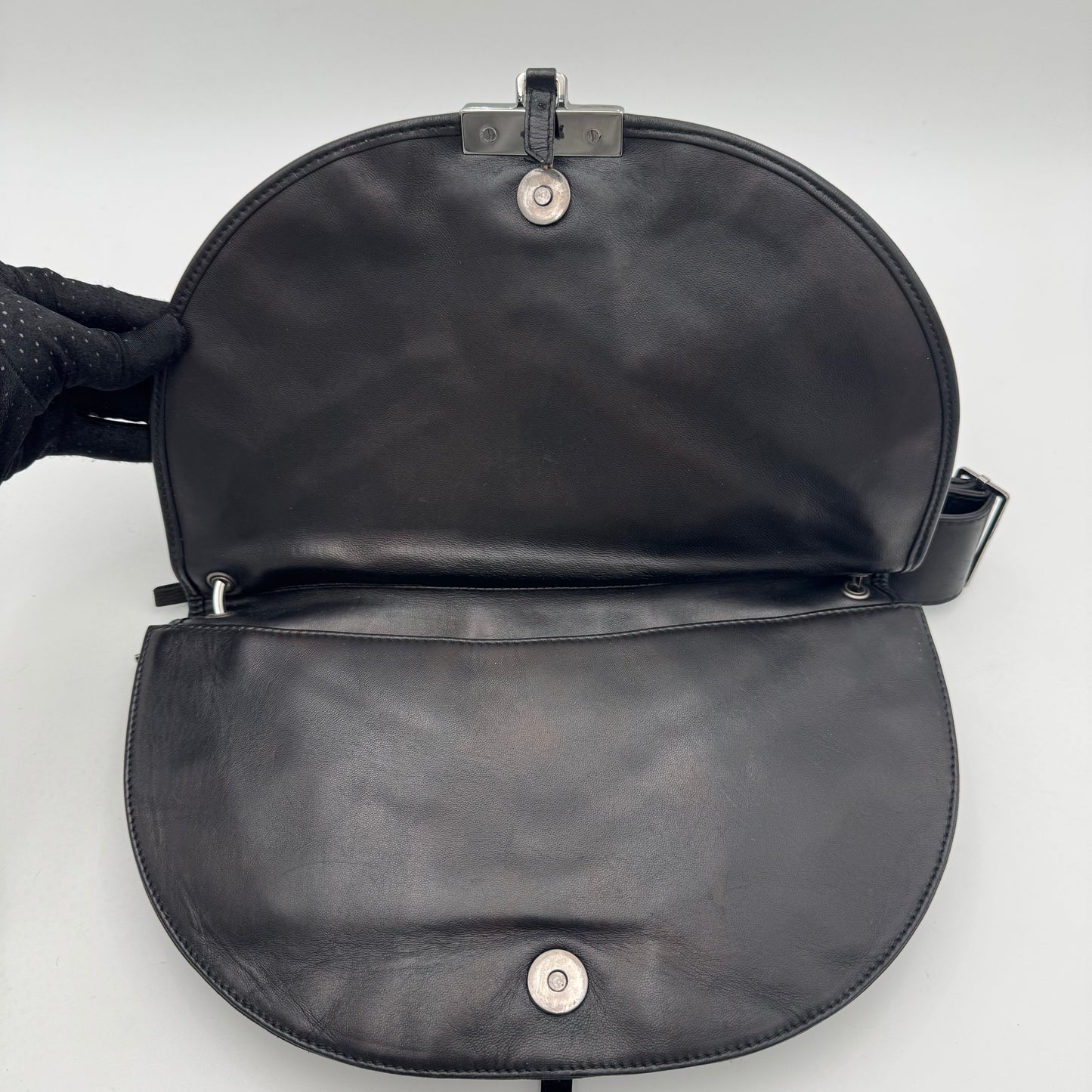 Christian Dior Black Leather Admit It Lune Corset Lace-Up Shoulder Bag