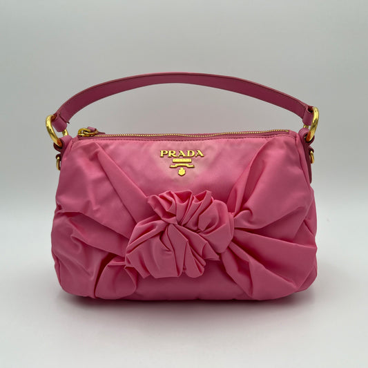 Prada Pink Tessuto Fiocco Bow Shoulder Bag with Long Strap
