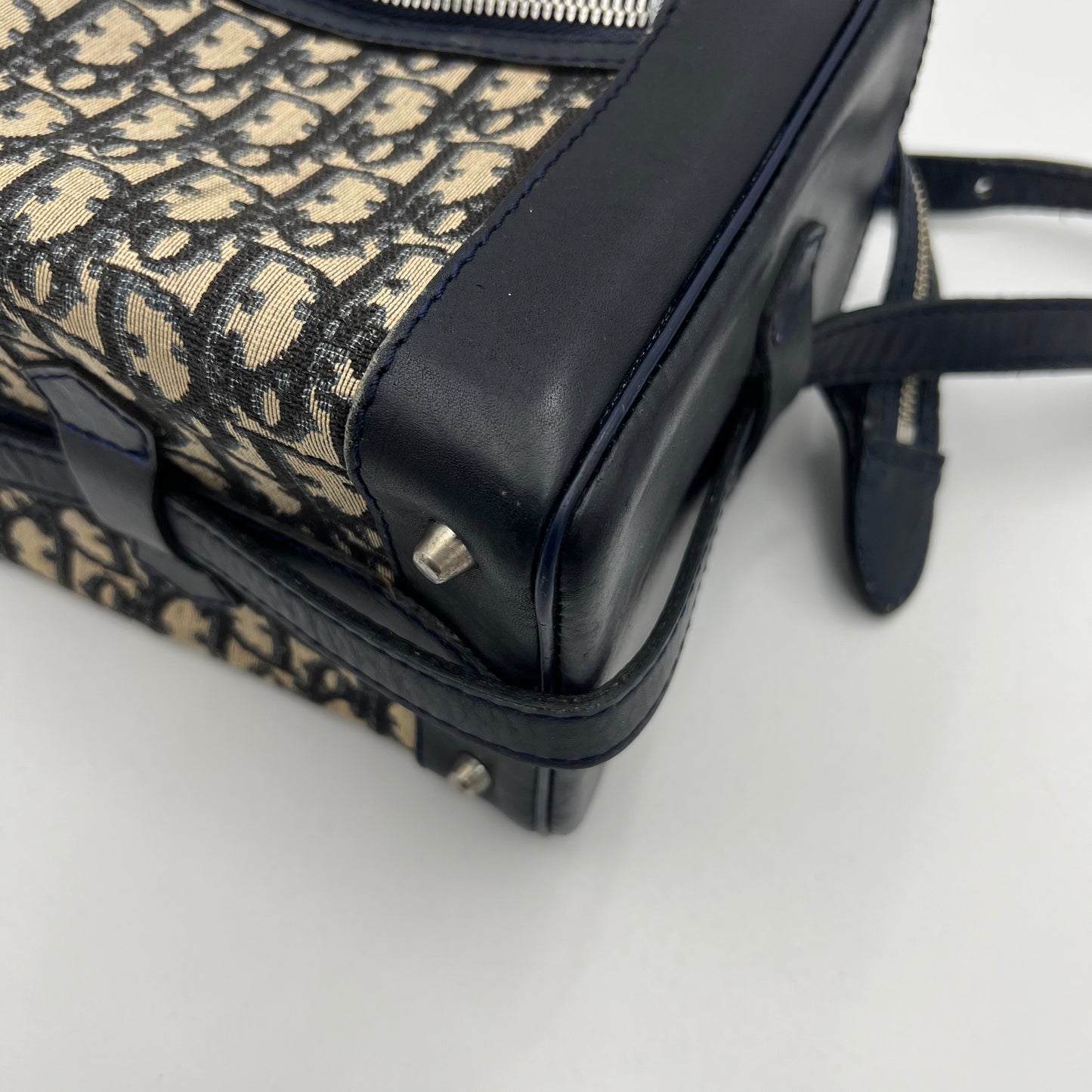Christian Dior 1970s/1980s Blue Trotter Canvas and Leather Box Shoulder Satchel