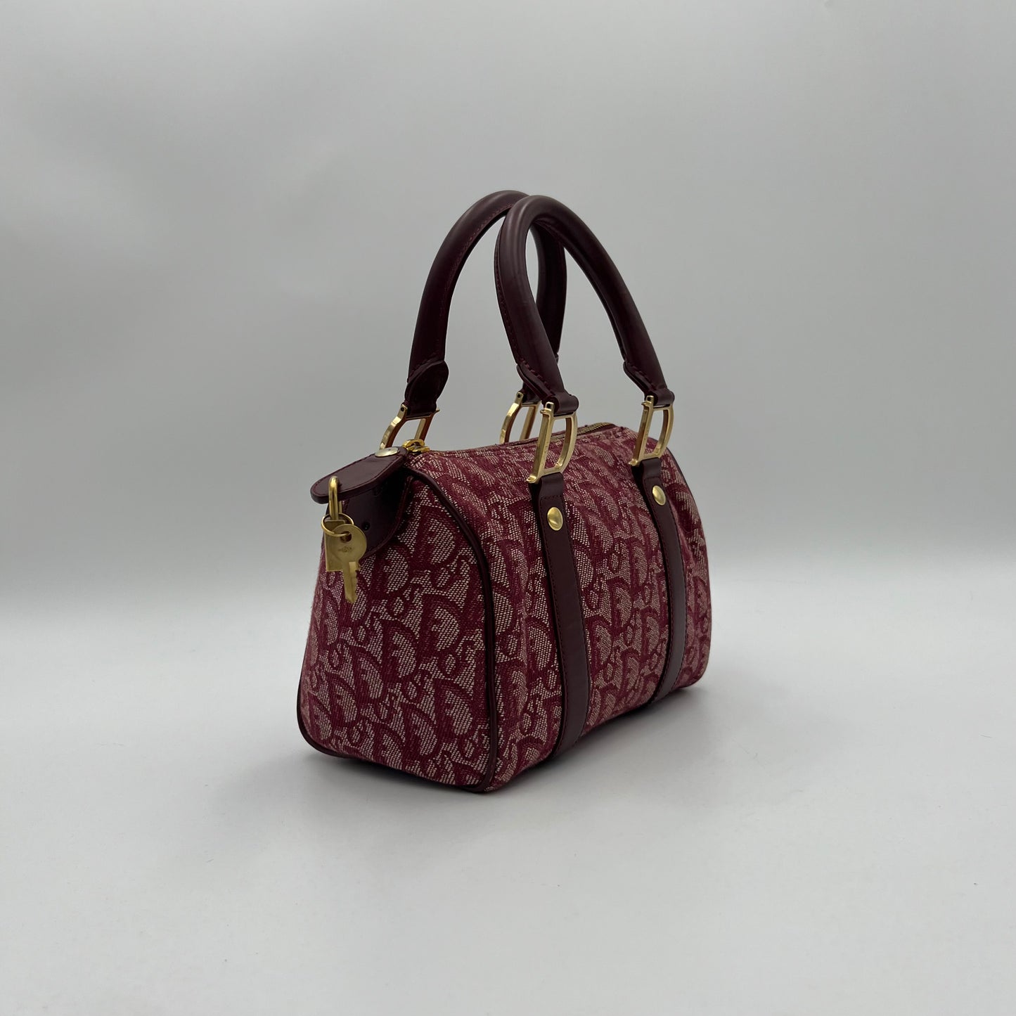 Christian Dior Burgundy Oblique Canvas Mini Boston GHW