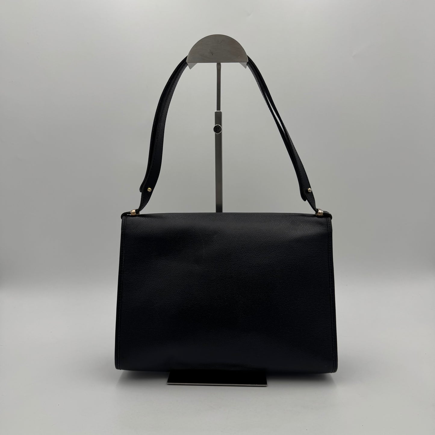 Christian Dior Vintage Black Leather Gold Logo Flap Shoulder Bag