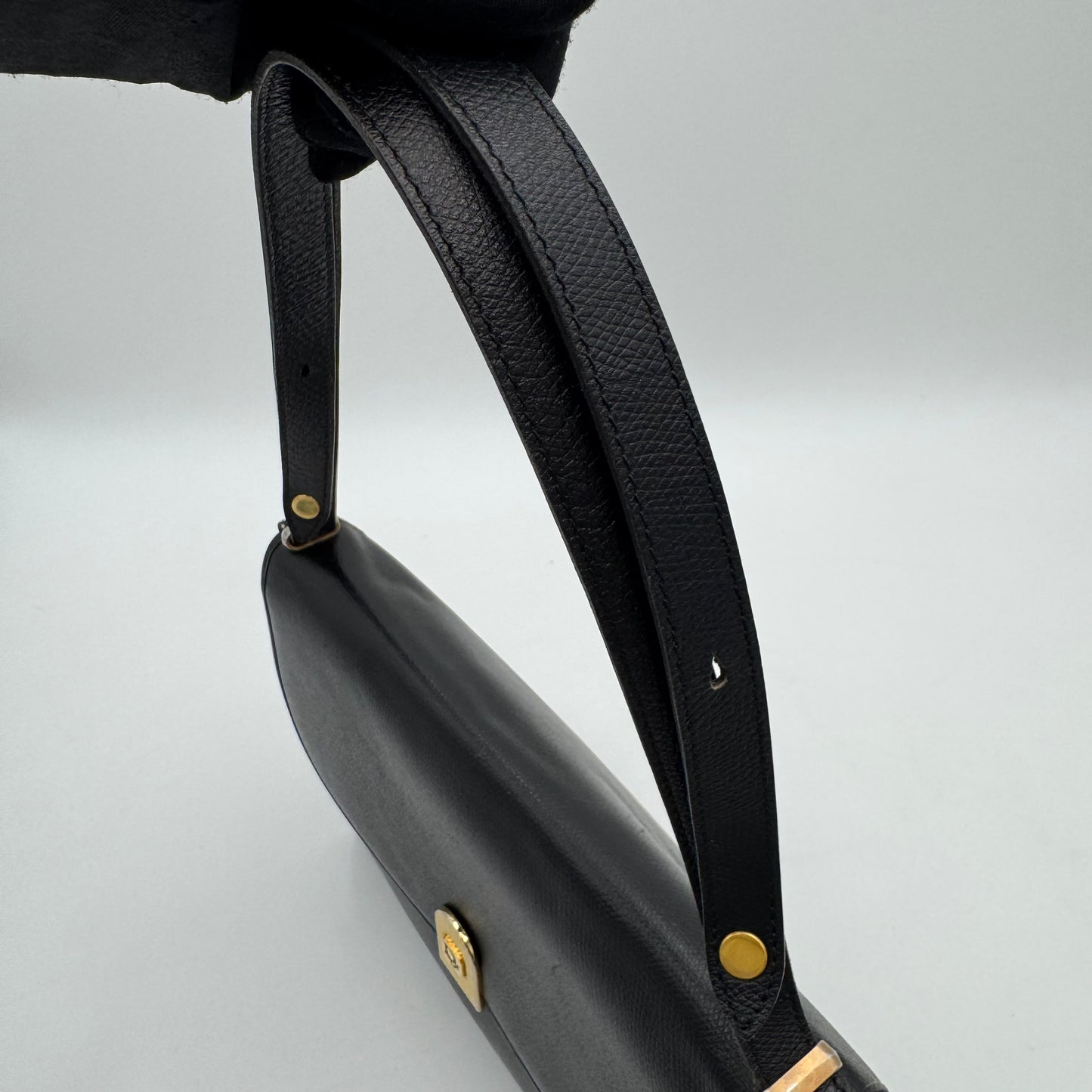 Christian Dior Vintage Black Leather Gold Logo Flap Shoulder Bag