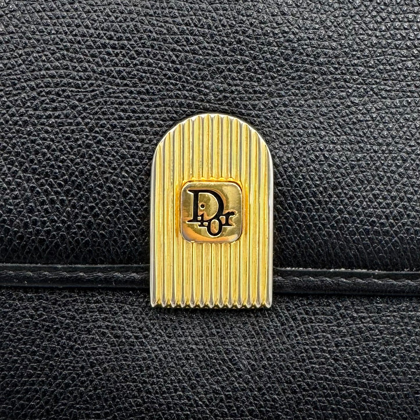 Christian Dior Vintage Black Leather Gold Logo Flap Shoulder Bag