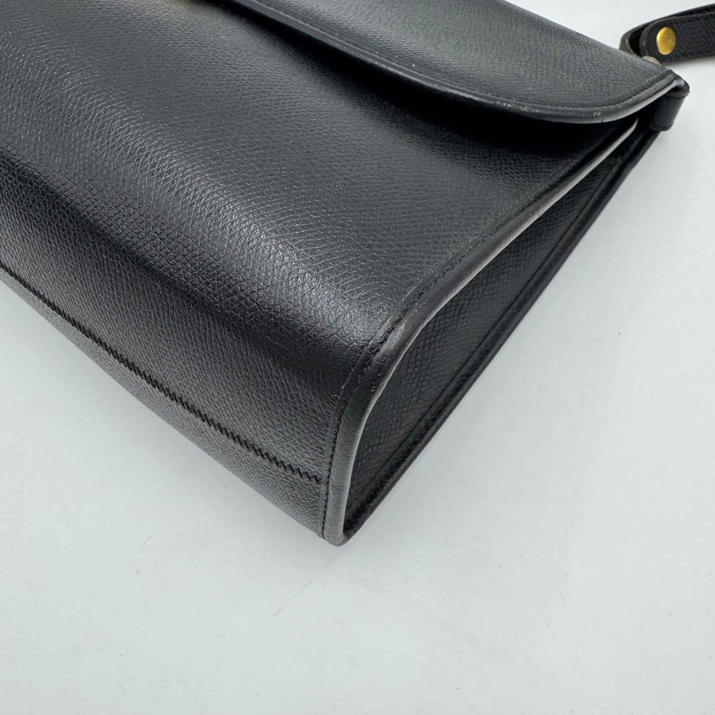 Christian Dior Vintage Black Leather Gold Logo Flap Shoulder Bag