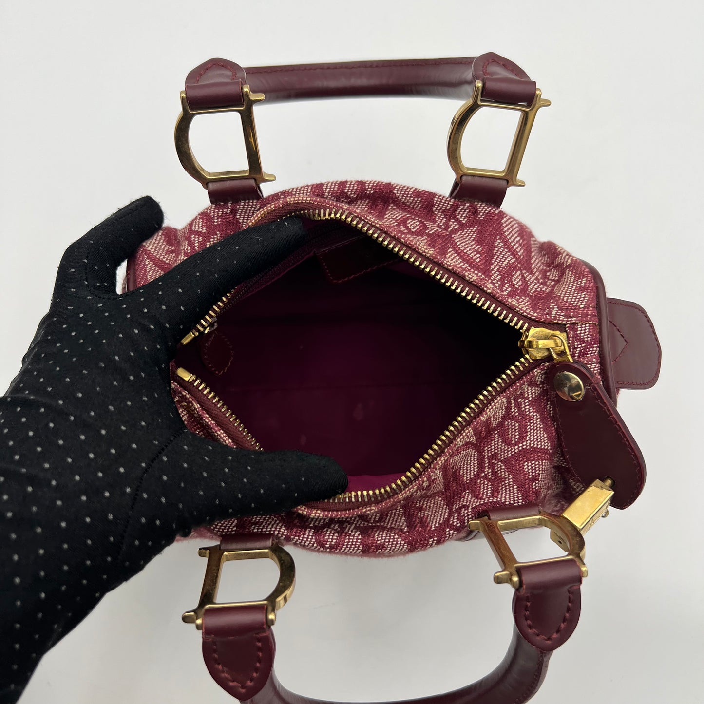 Christian Dior Burgundy Oblique Canvas Mini Boston GHW