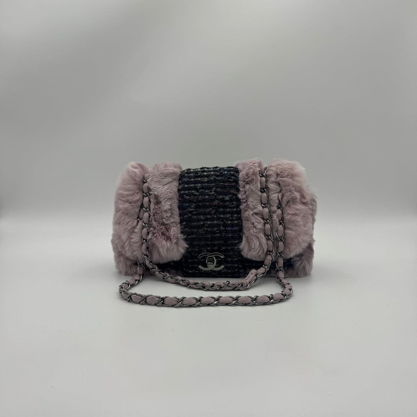 Chanel Purple Fur Tweed Single Flap
