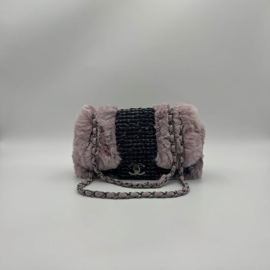 Chanel Purple Fur Tweed Single Flap