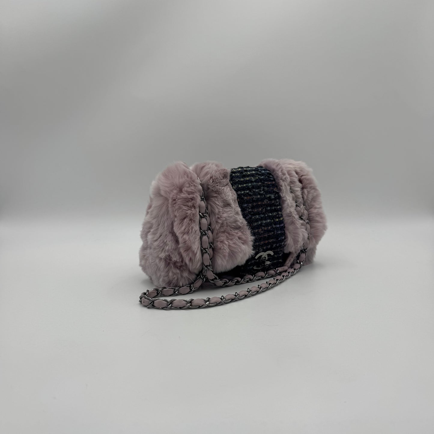 Chanel Purple Fur Tweed Single Flap