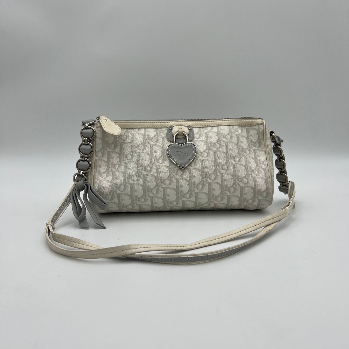 Christian Dior Gray White Romantique Trotter Heart Lock Shoulder Sling Bag