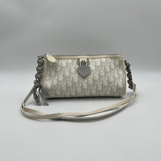 Christian Dior Gray White Romantique Trotter Heart Lock Shoulder Sling Bag