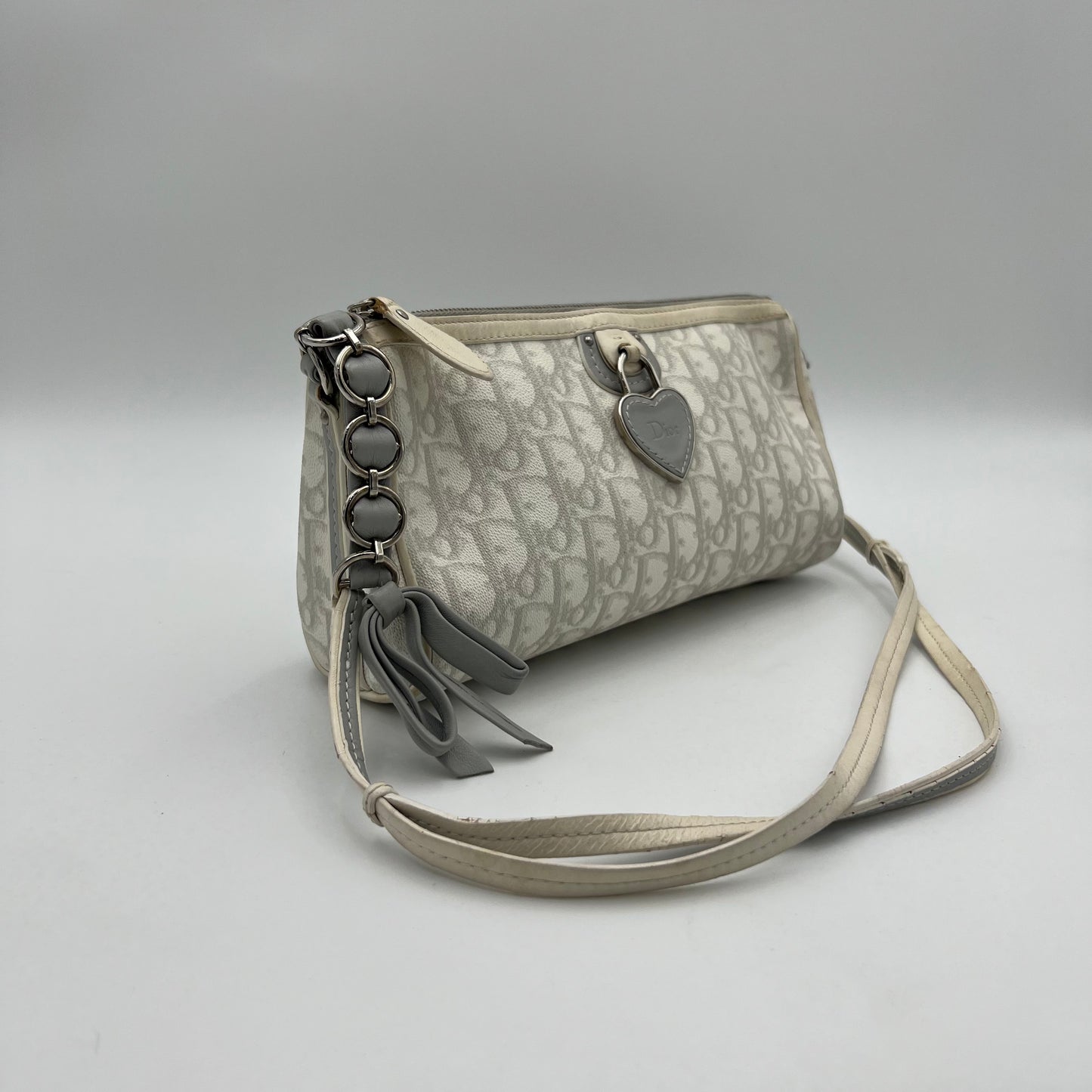 Christian Dior Gray White Romantique Trotter Heart Lock Shoulder Sling Bag
