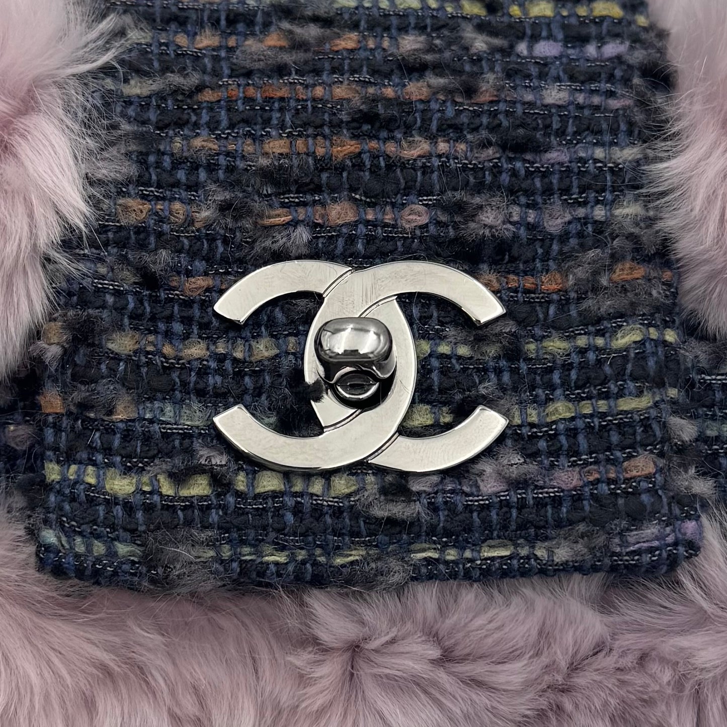 Chanel Purple Fur Tweed Single Flap