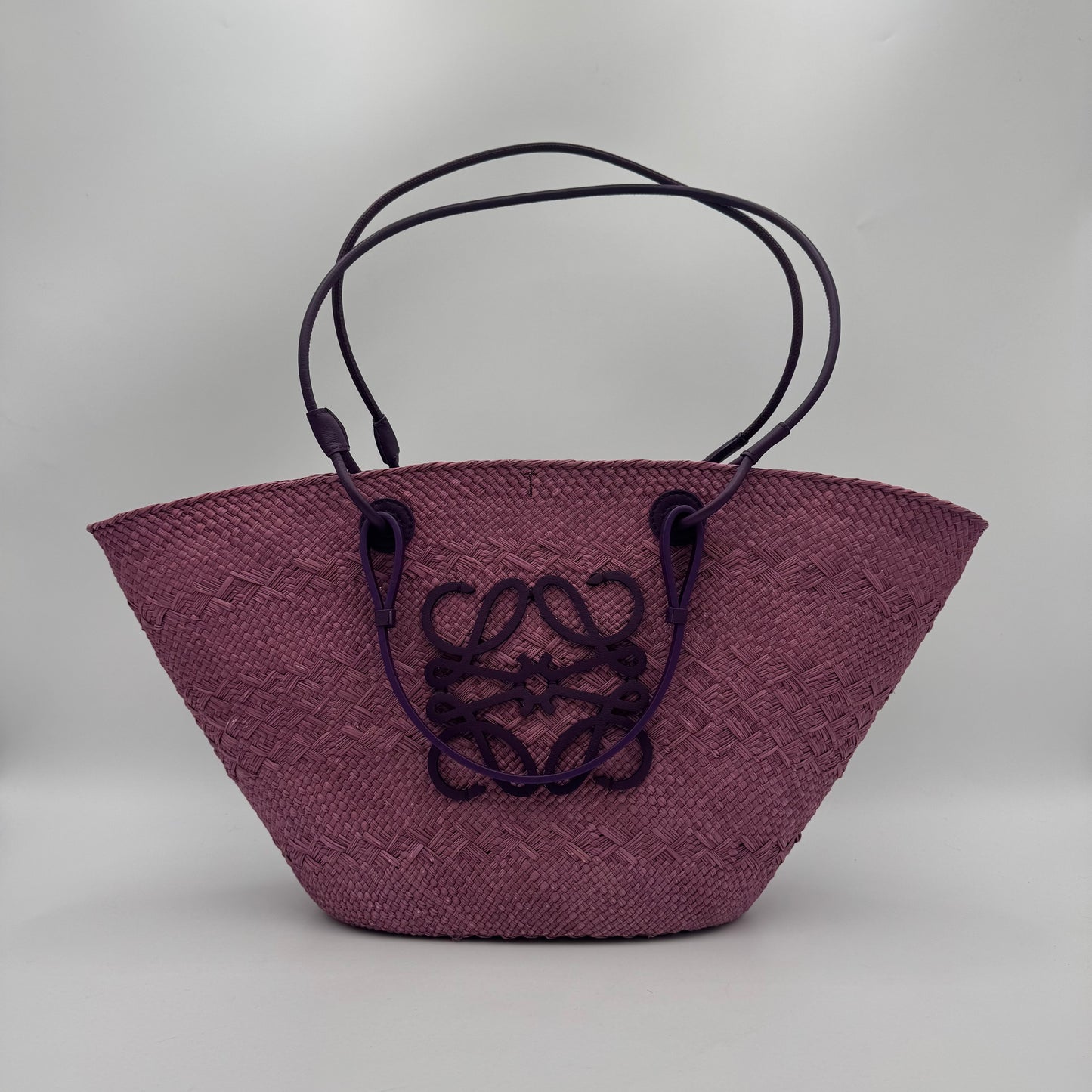 Loewe Purple Anagram Raffia Basket Tote Bag