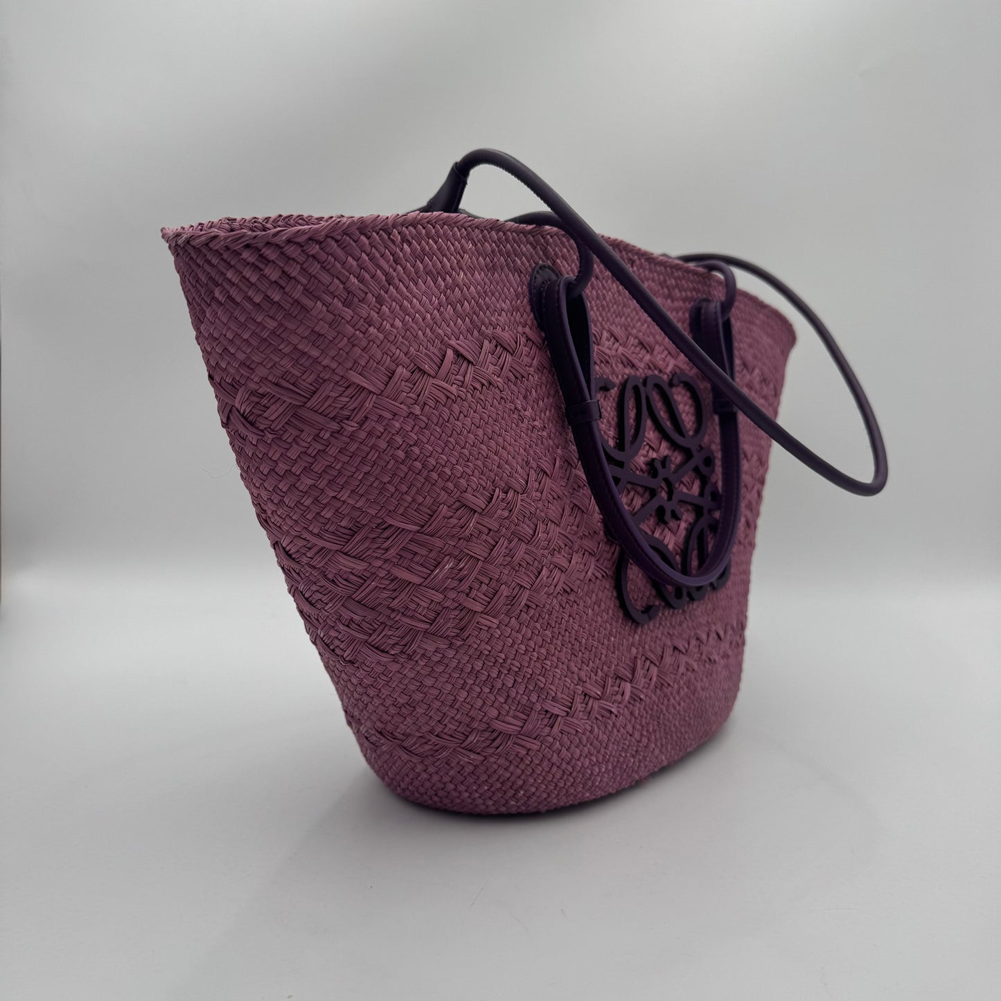 Loewe Purple Anagram Raffia Basket Tote Bag