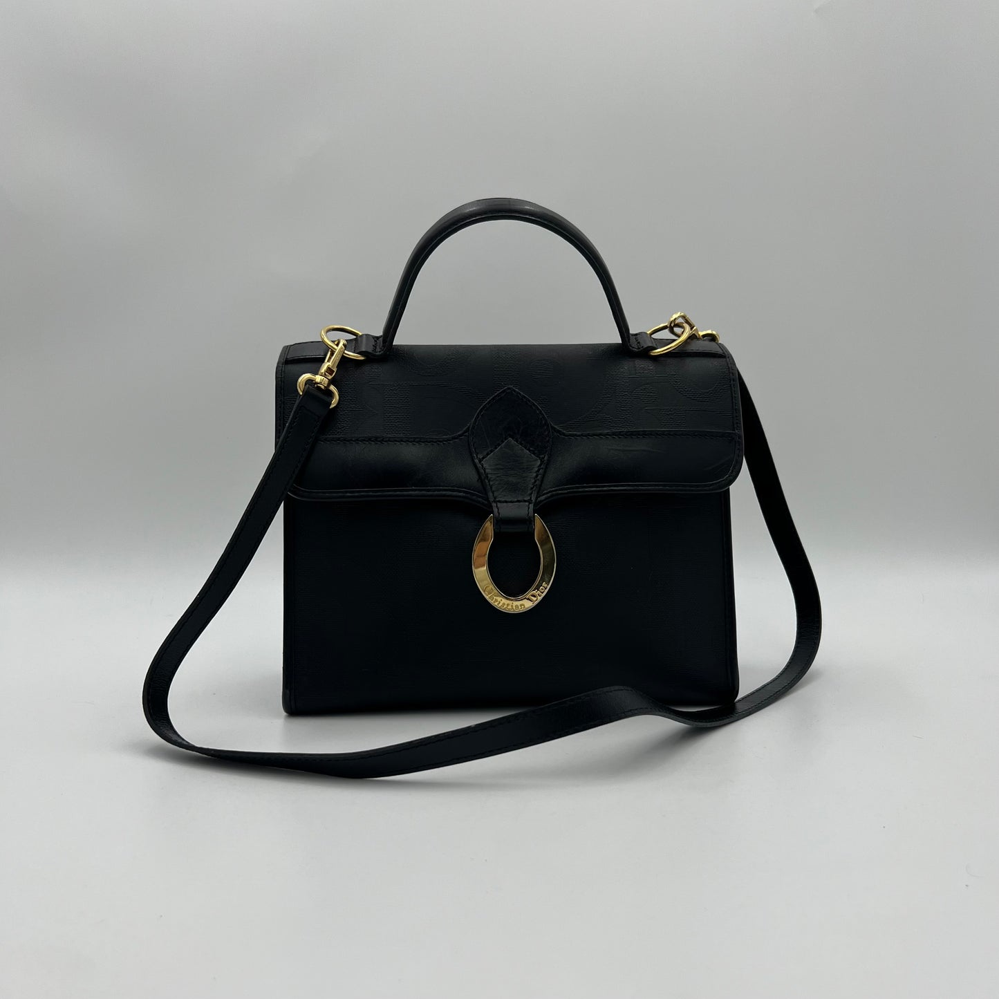 Christian Dior Black Trotter Top Handle Two-Way Bag GHW