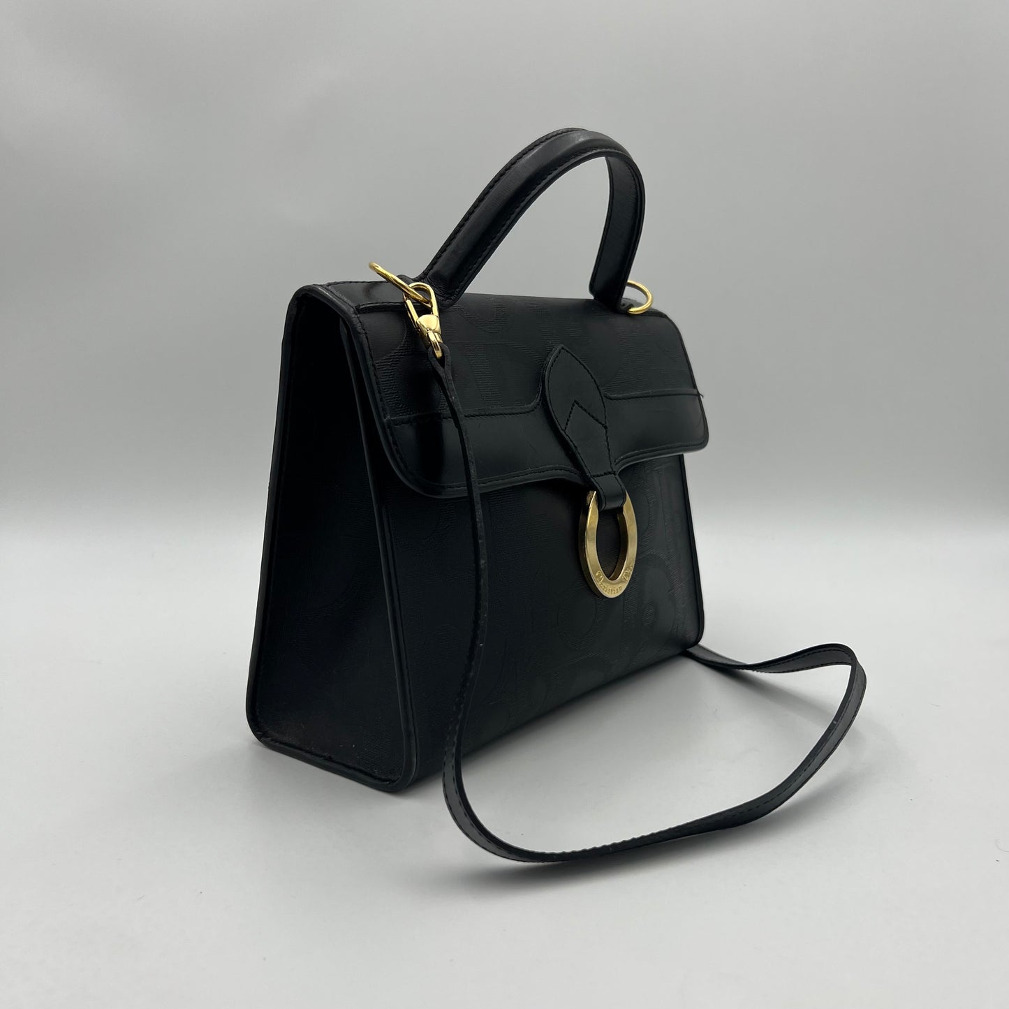 Christian Dior Black Trotter Top Handle Two-Way Bag GHW