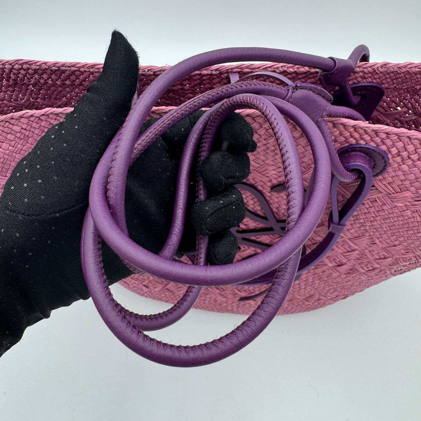 Loewe Purple Anagram Raffia Basket Tote Bag