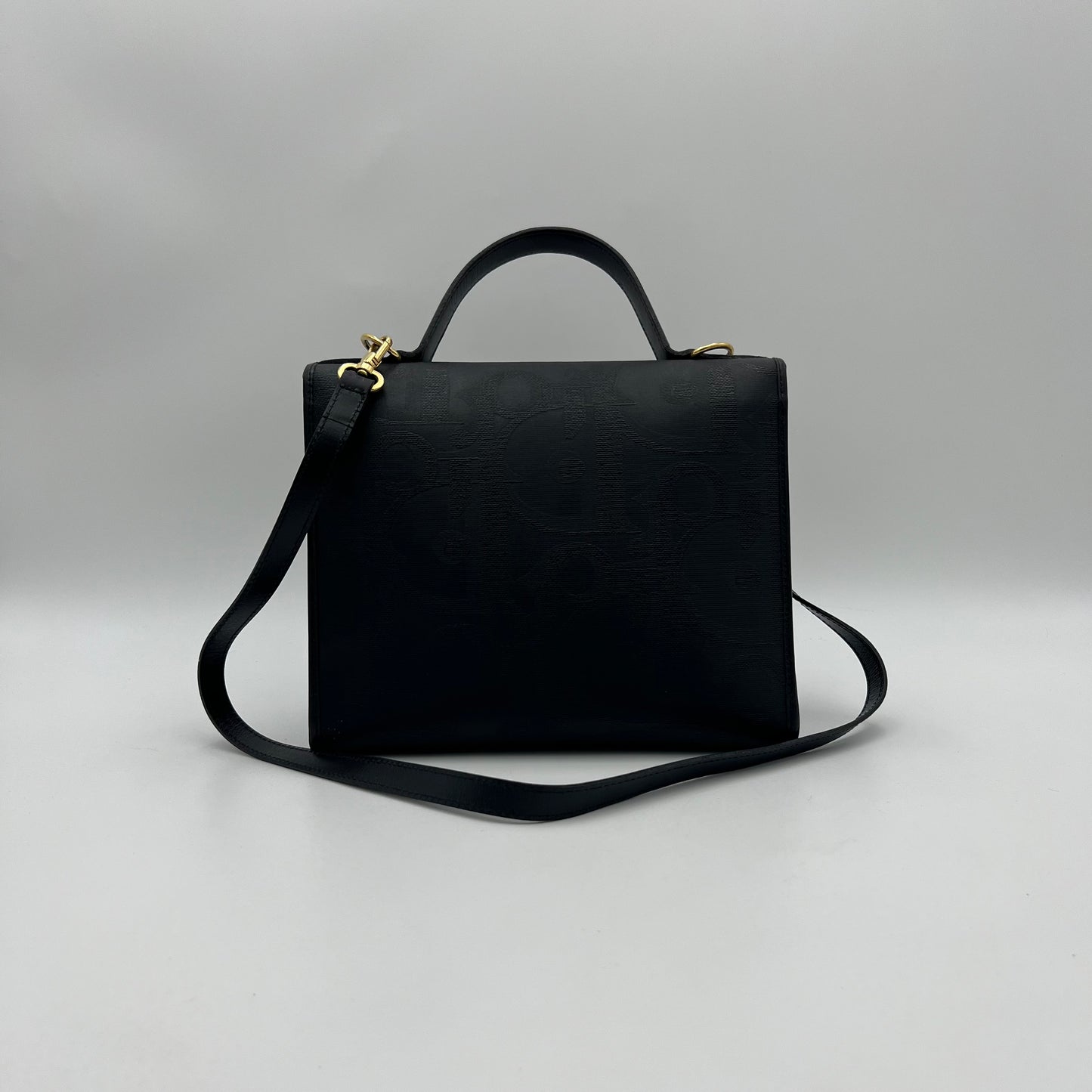 Christian Dior Black Trotter Top Handle Two-Way Bag GHW