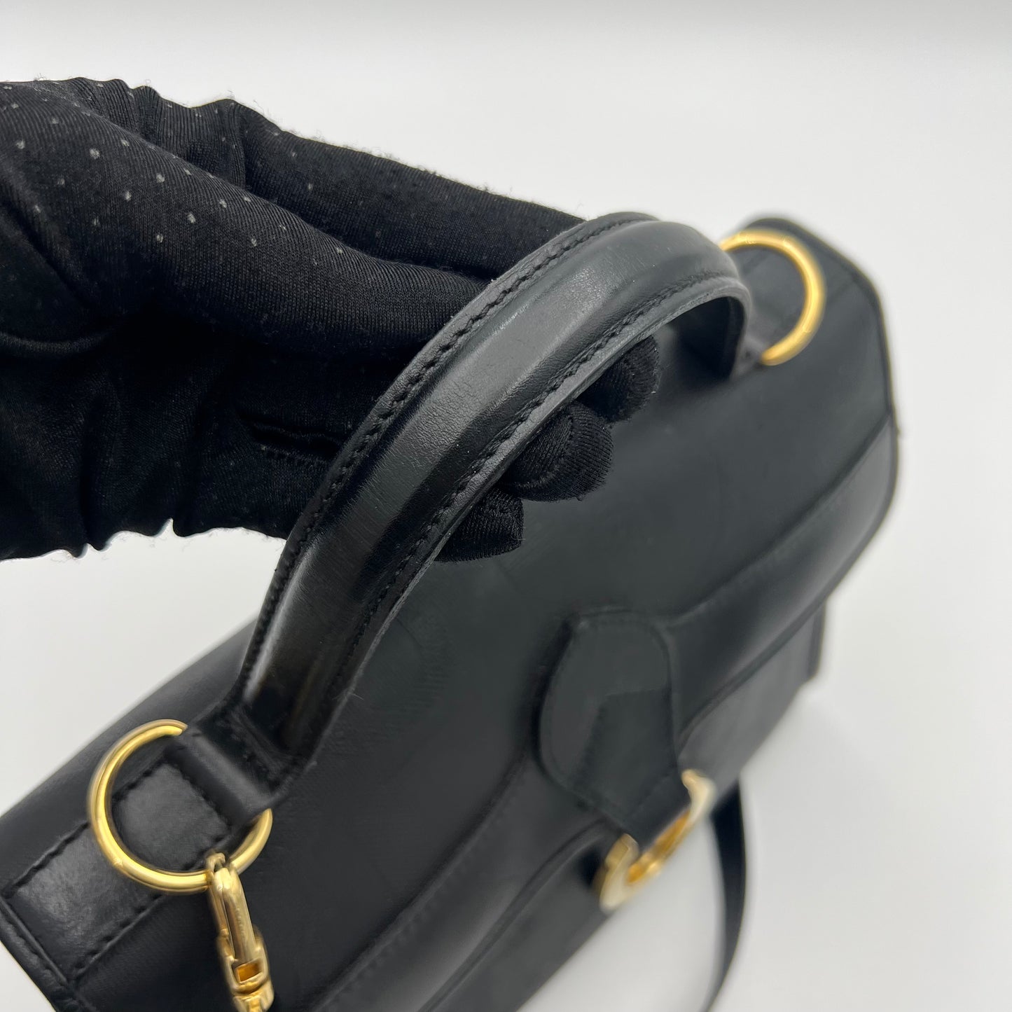 Christian Dior Black Trotter Top Handle Two-Way Bag GHW