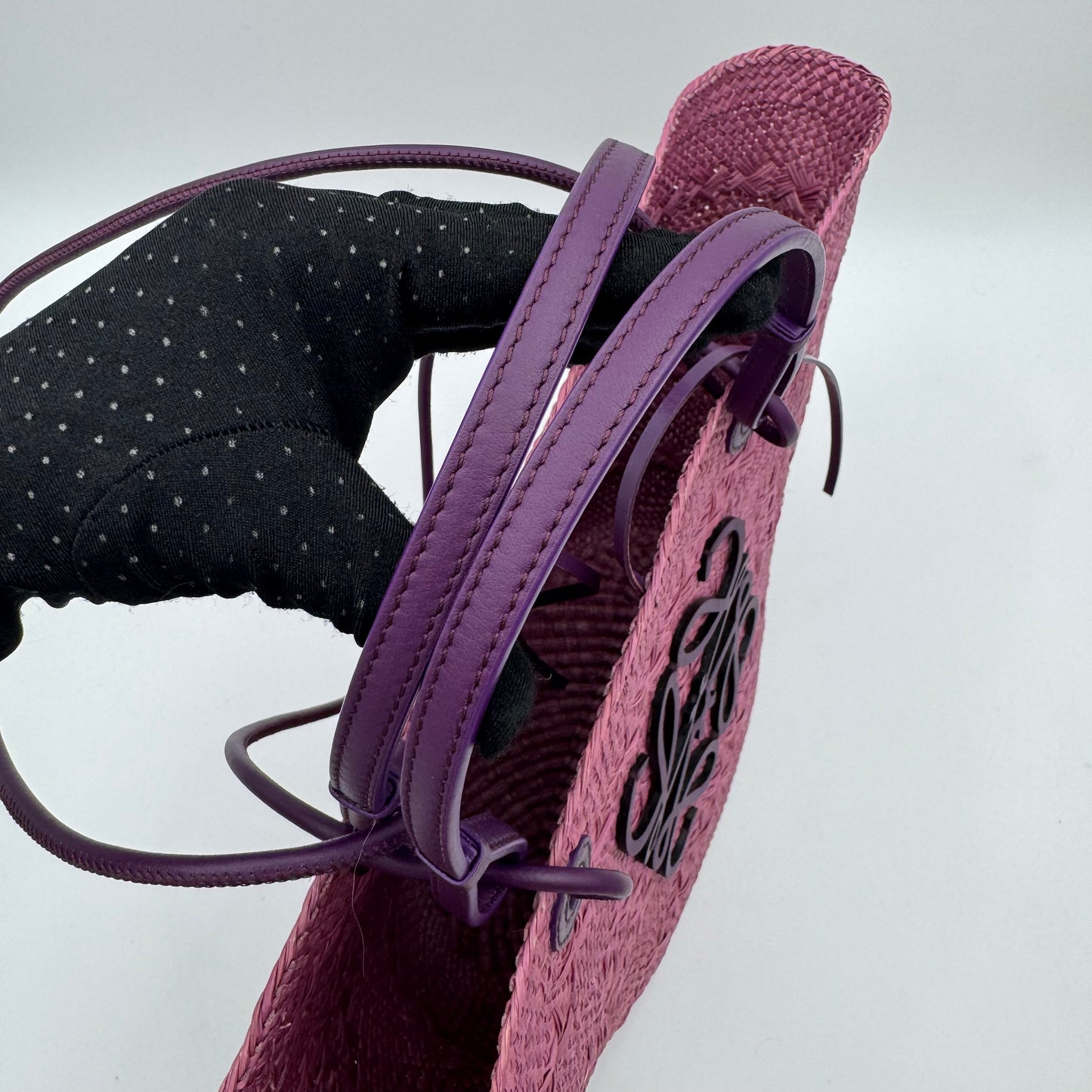 Loewe Purple Anagram Raffia Basket Tote Bag