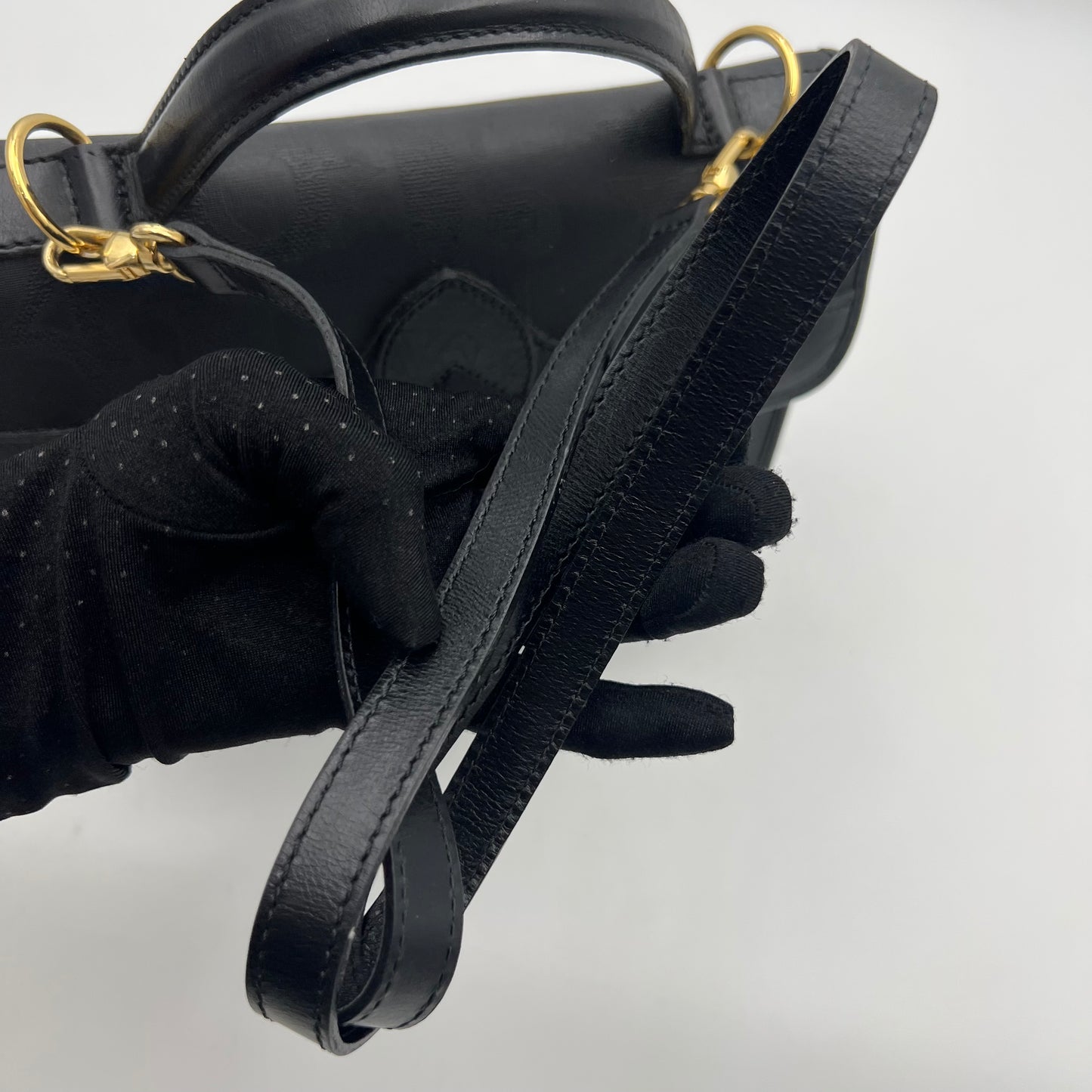 Christian Dior Black Trotter Top Handle Two-Way Bag GHW