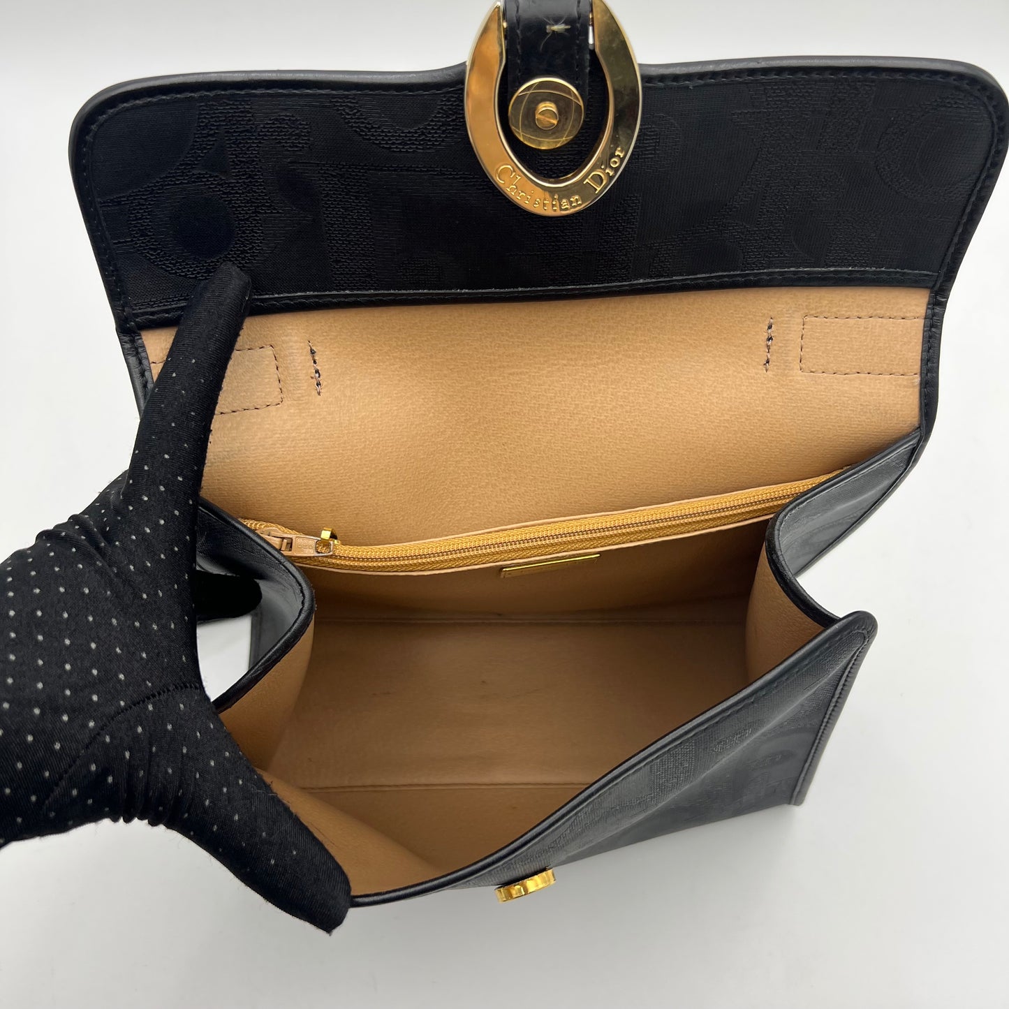 Christian Dior Black Trotter Top Handle Two-Way Bag GHW
