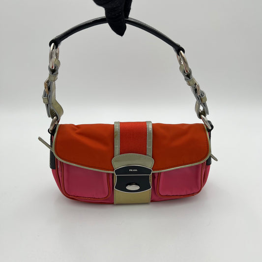 Prada Orange and Pink Tessuto Pocket Shoulder Bag