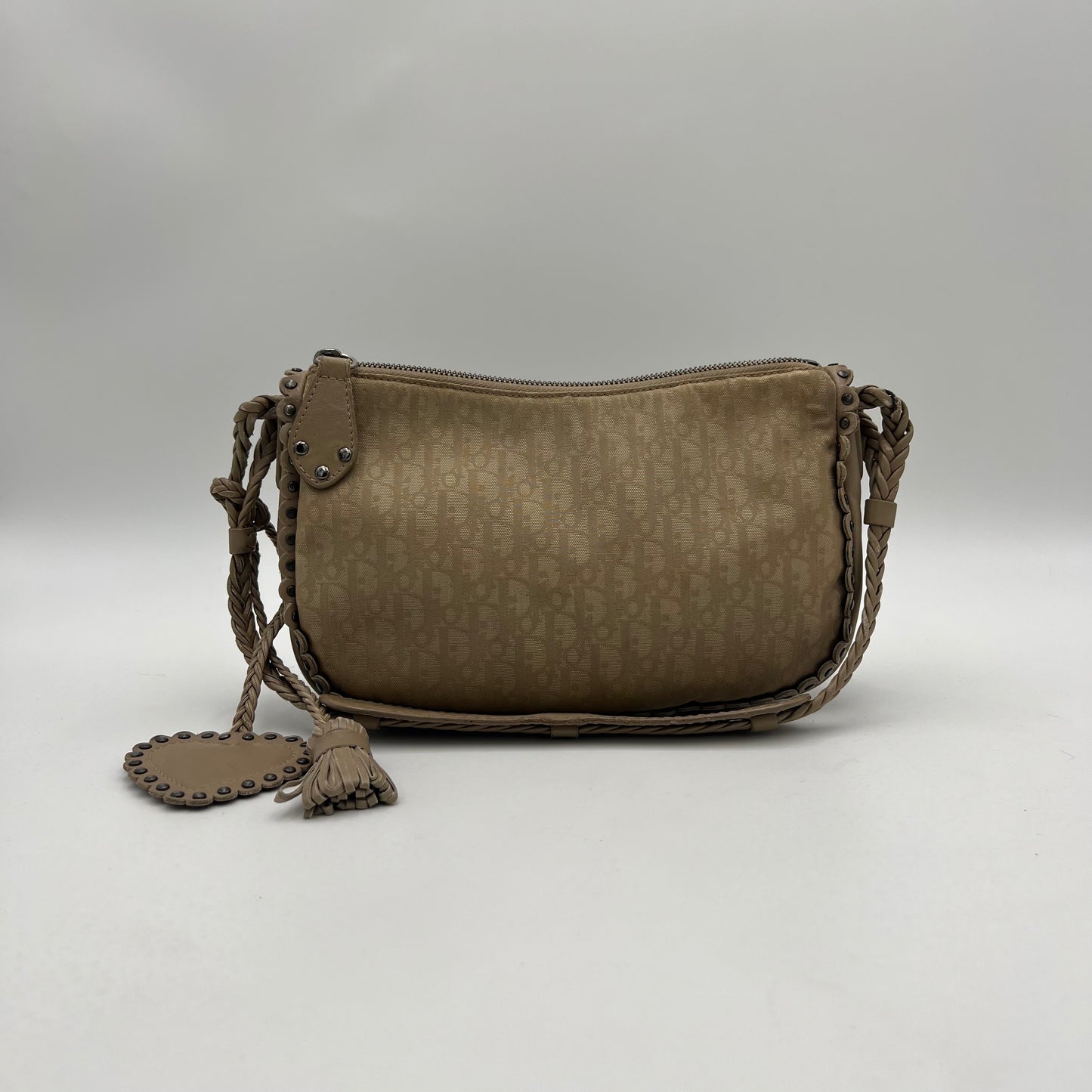 Christian Dior Beige Trotter Heart Charm Ethnic Shoulder Bag