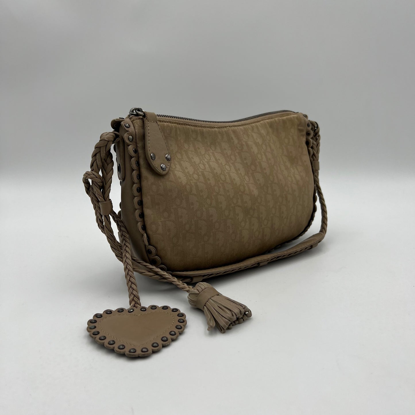 Christian Dior Beige Trotter Heart Charm Ethnic Shoulder Bag