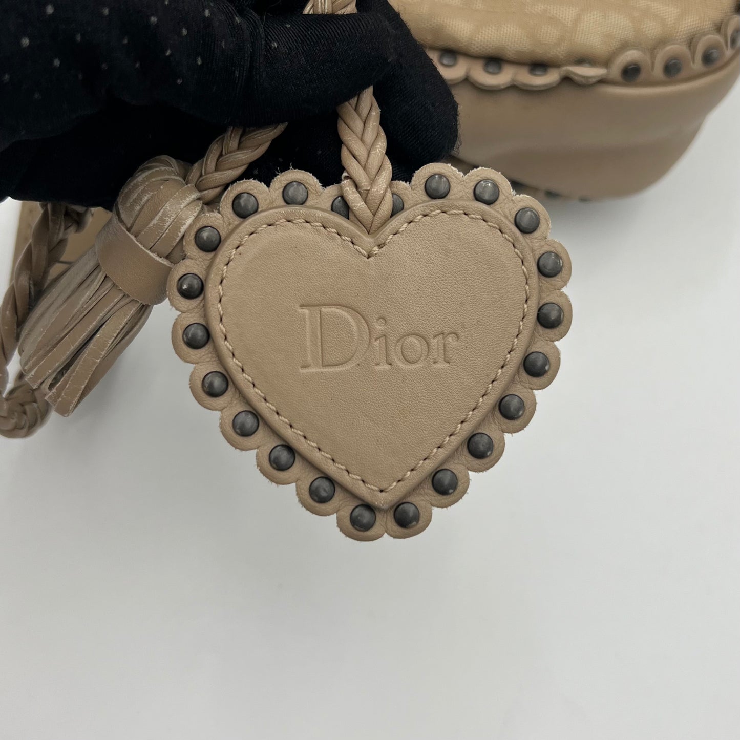 Christian Dior Beige Trotter Heart Charm Ethnic Shoulder Bag