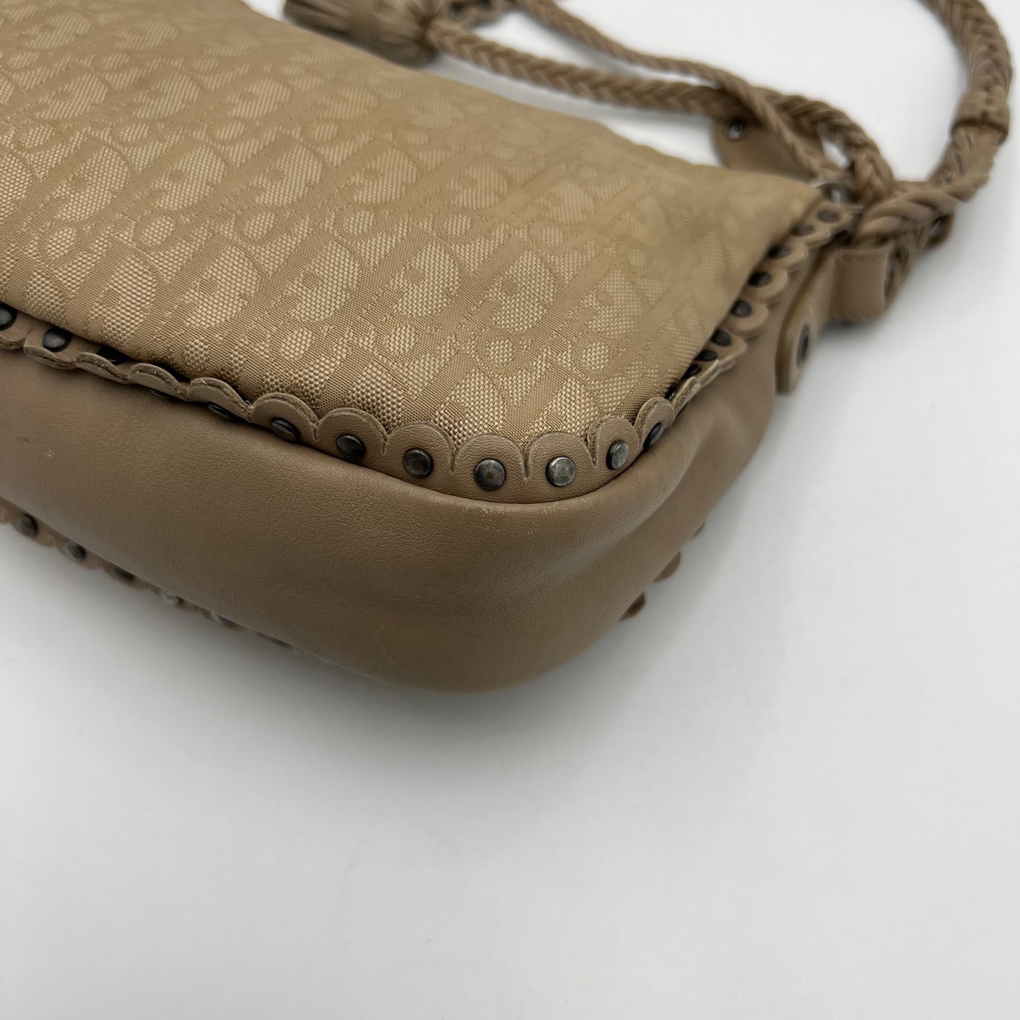 Christian Dior Beige Trotter Heart Charm Ethnic Shoulder Bag