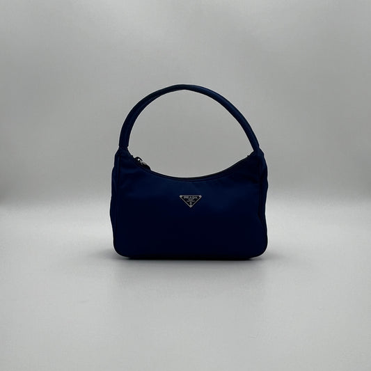 Prada Royal Blue Nylon Mini Hobo Baguette