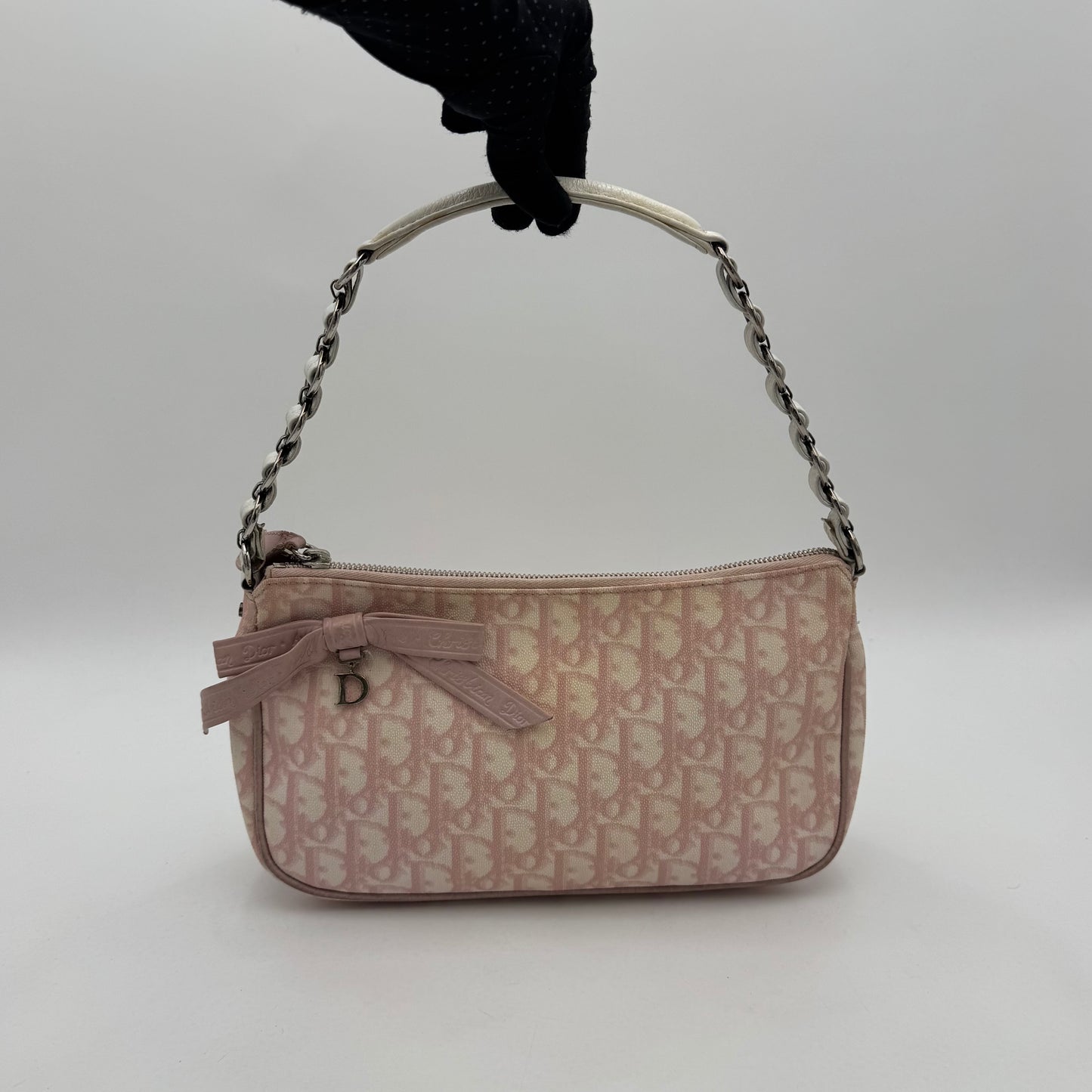 Christian Dior Pink Girly Romantique Trotter Coated Canvas and White Leather Shoulder Bag