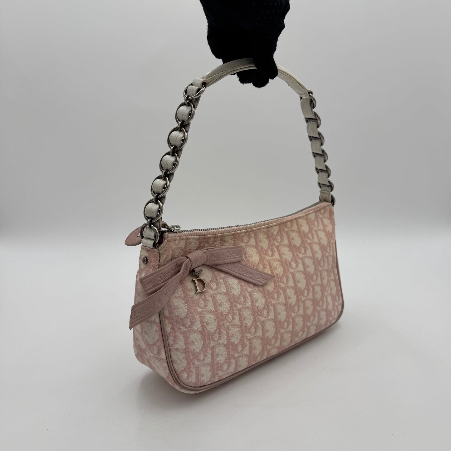 Christian Dior Pink Girly Romantique Trotter Coated Canvas and White Leather Shoulder Bag