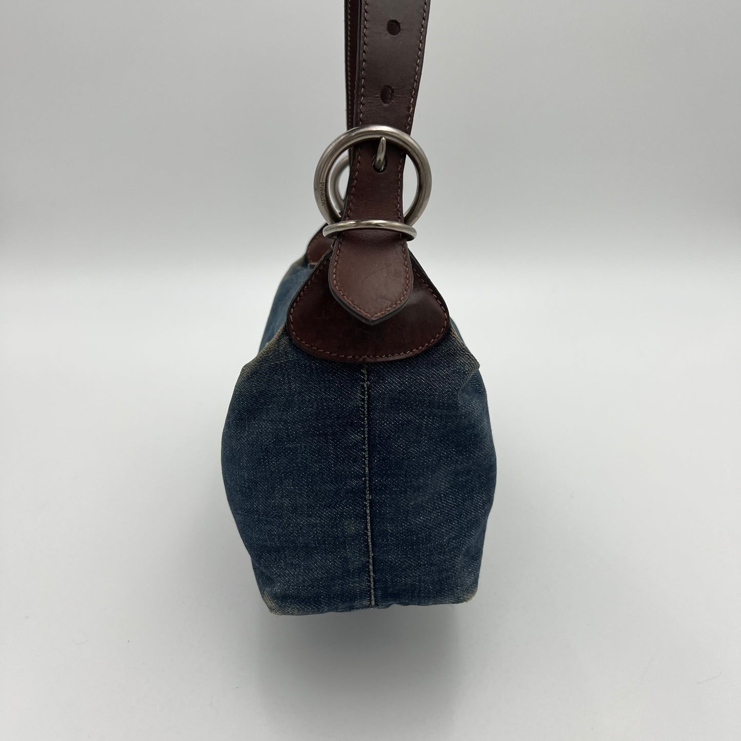 Prada Denim and Brown Leather Shoulder Bag