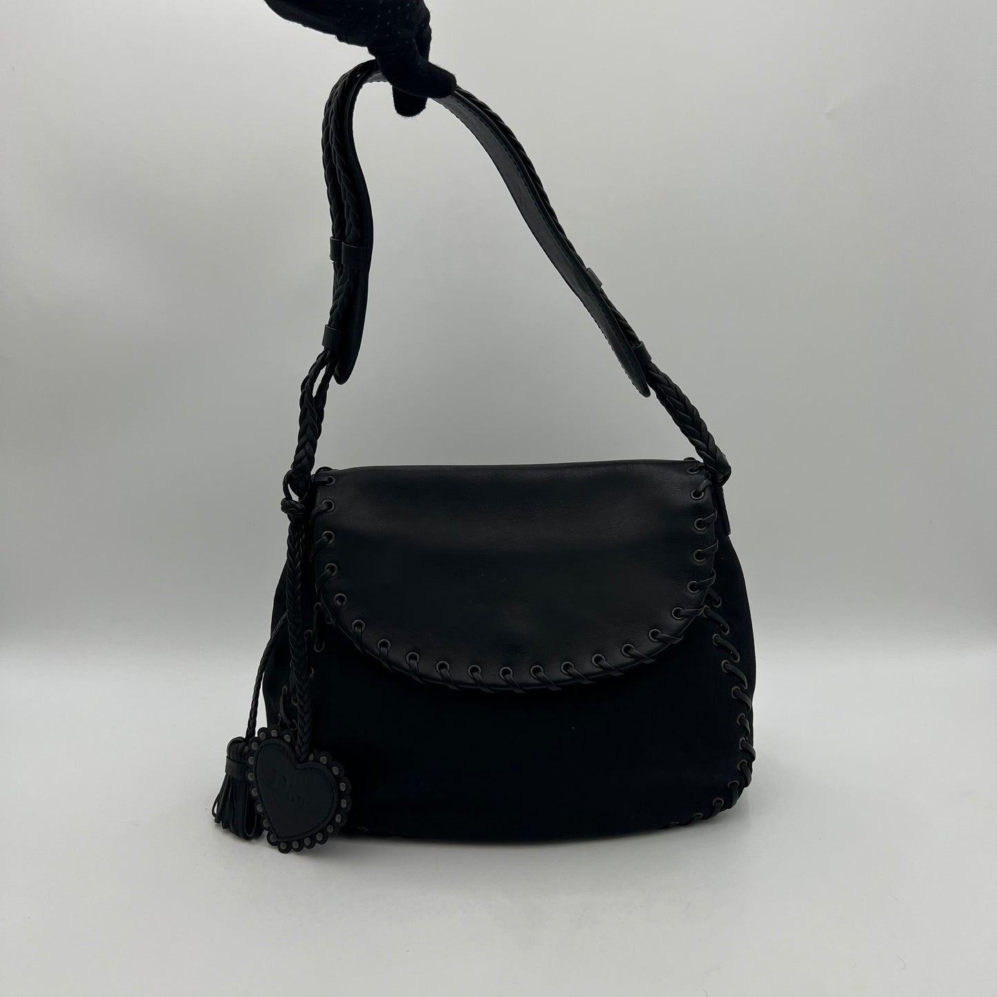 Christian Dior Black Trotter Canvas and Leather Ethnic Flap Shoulder Bag