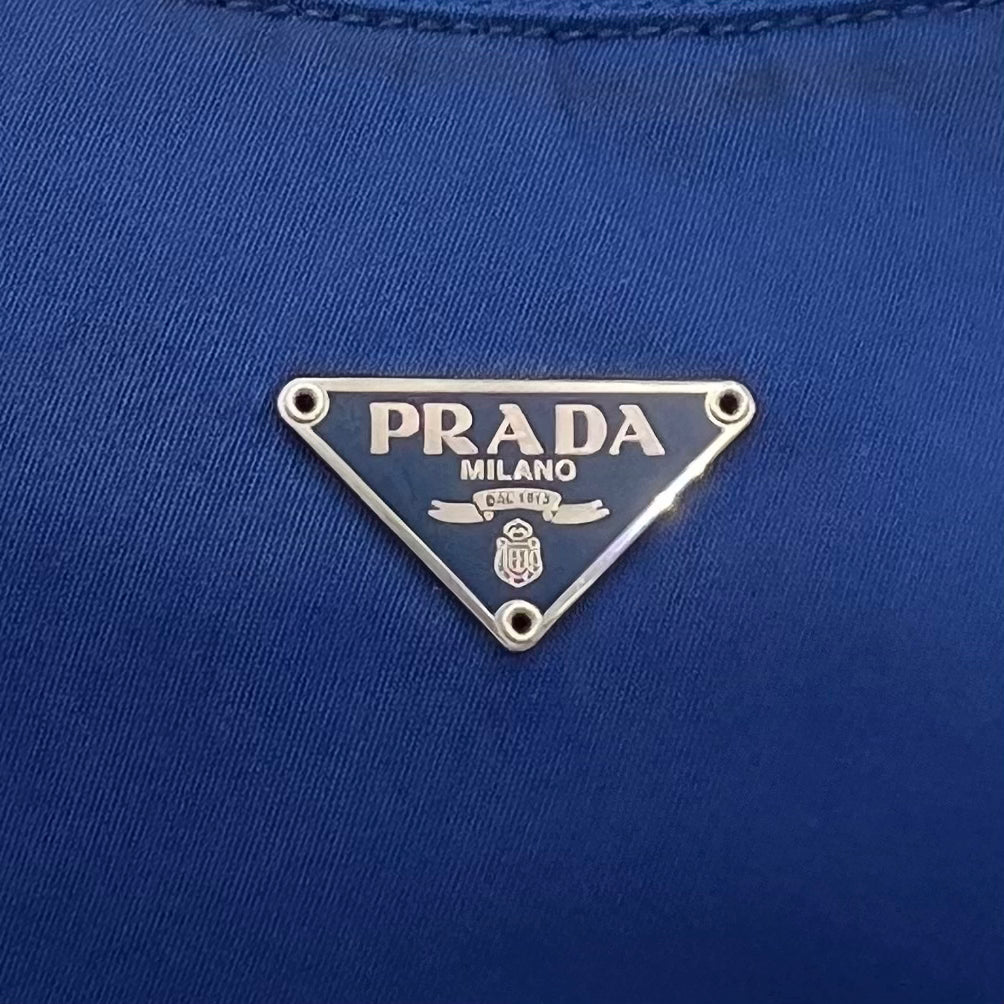 Prada Royal Blue Nylon Mini Hobo Baguette