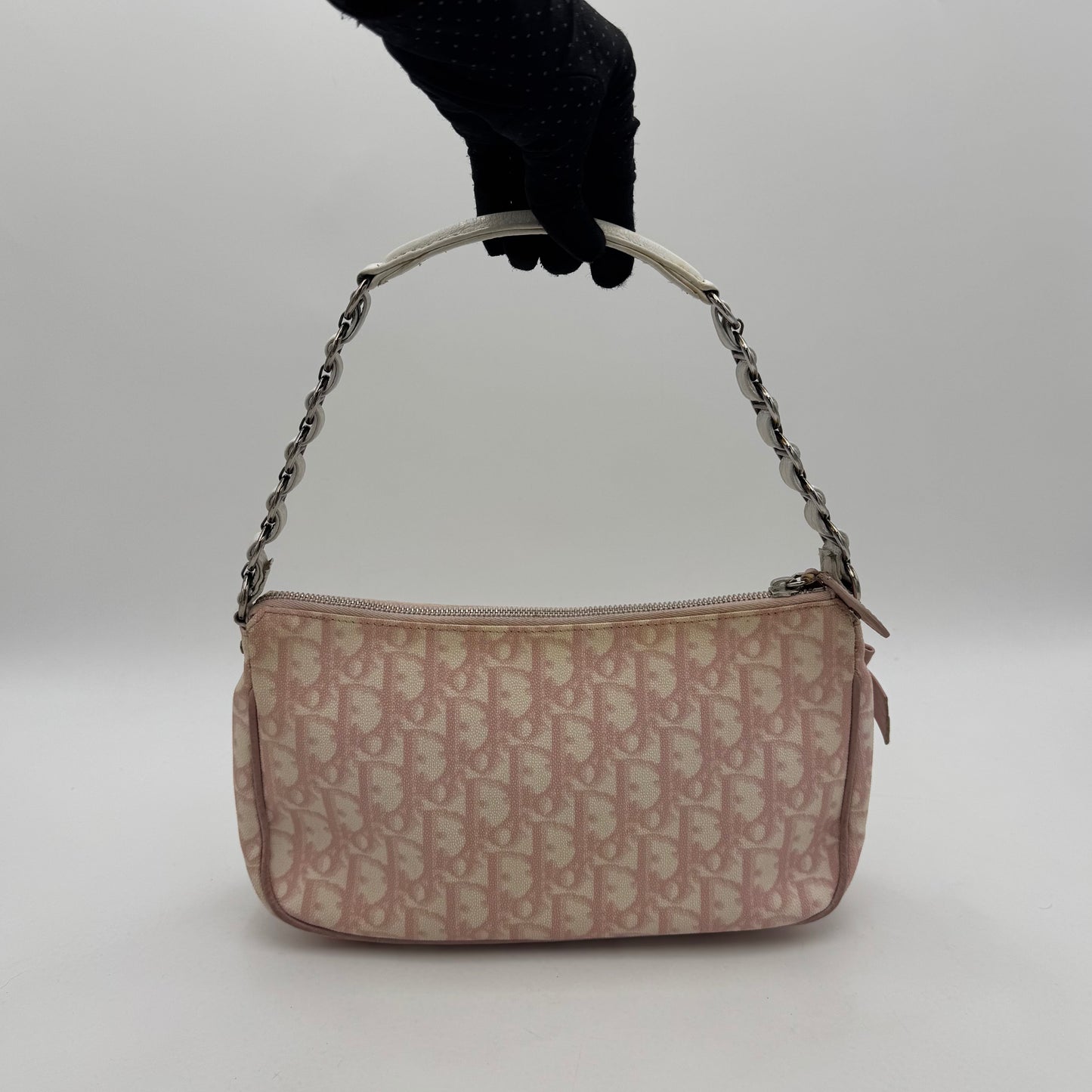 Christian Dior Pink Girly Romantique Trotter Coated Canvas and White Leather Shoulder Bag