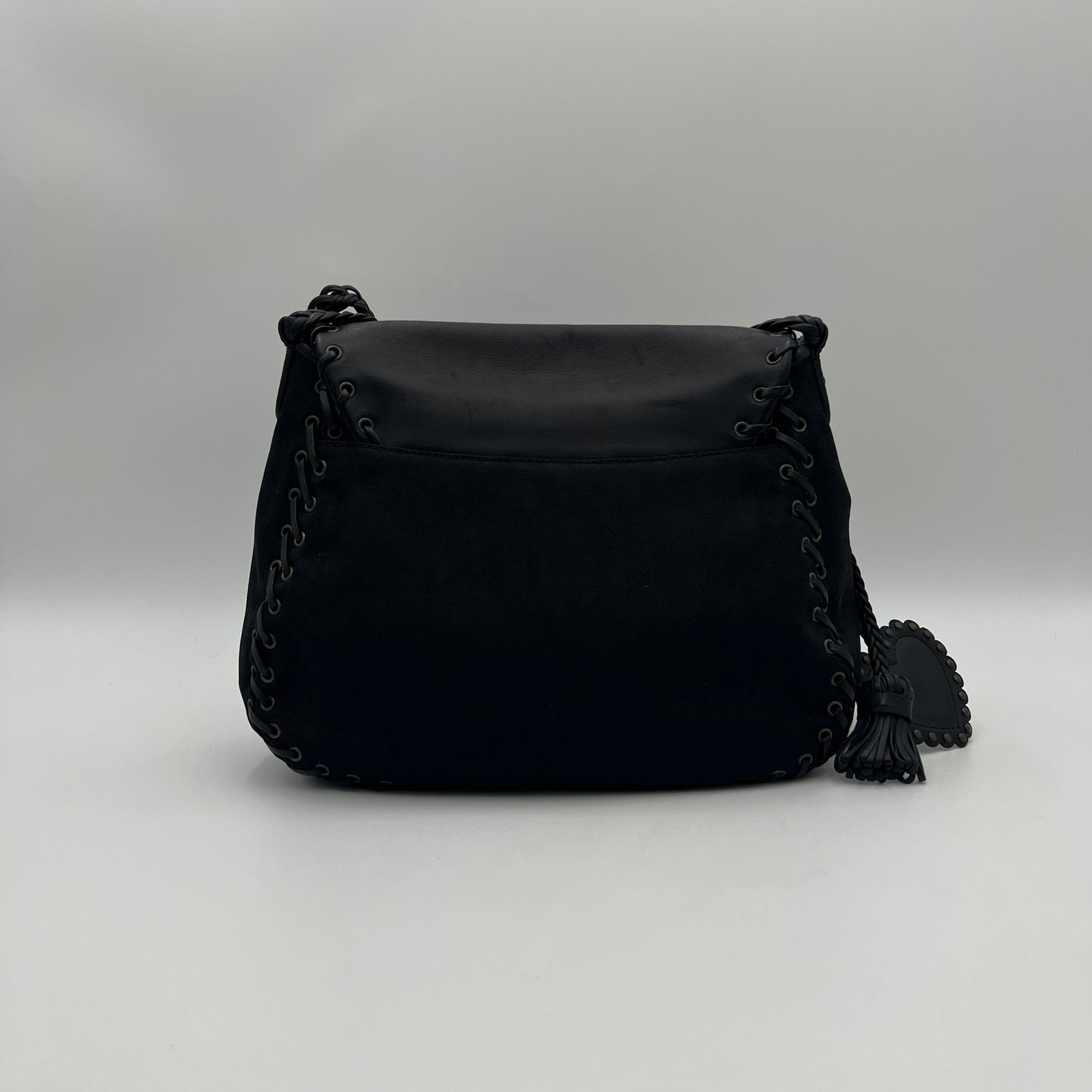 Christian Dior Black Trotter Canvas and Leather Ethnic Flap Shoulder Bag