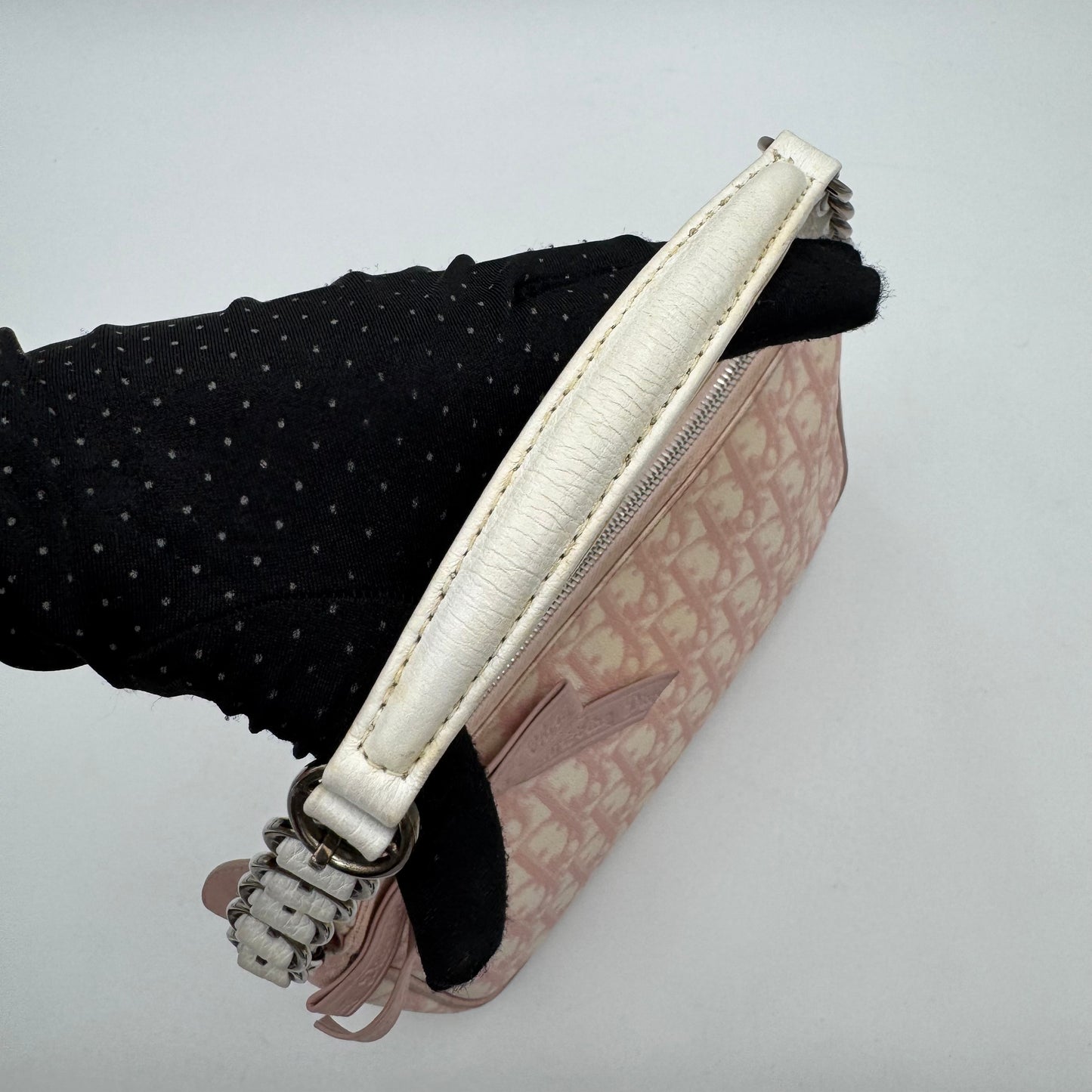 Christian Dior Pink Girly Romantique Trotter Coated Canvas and White Leather Shoulder Bag