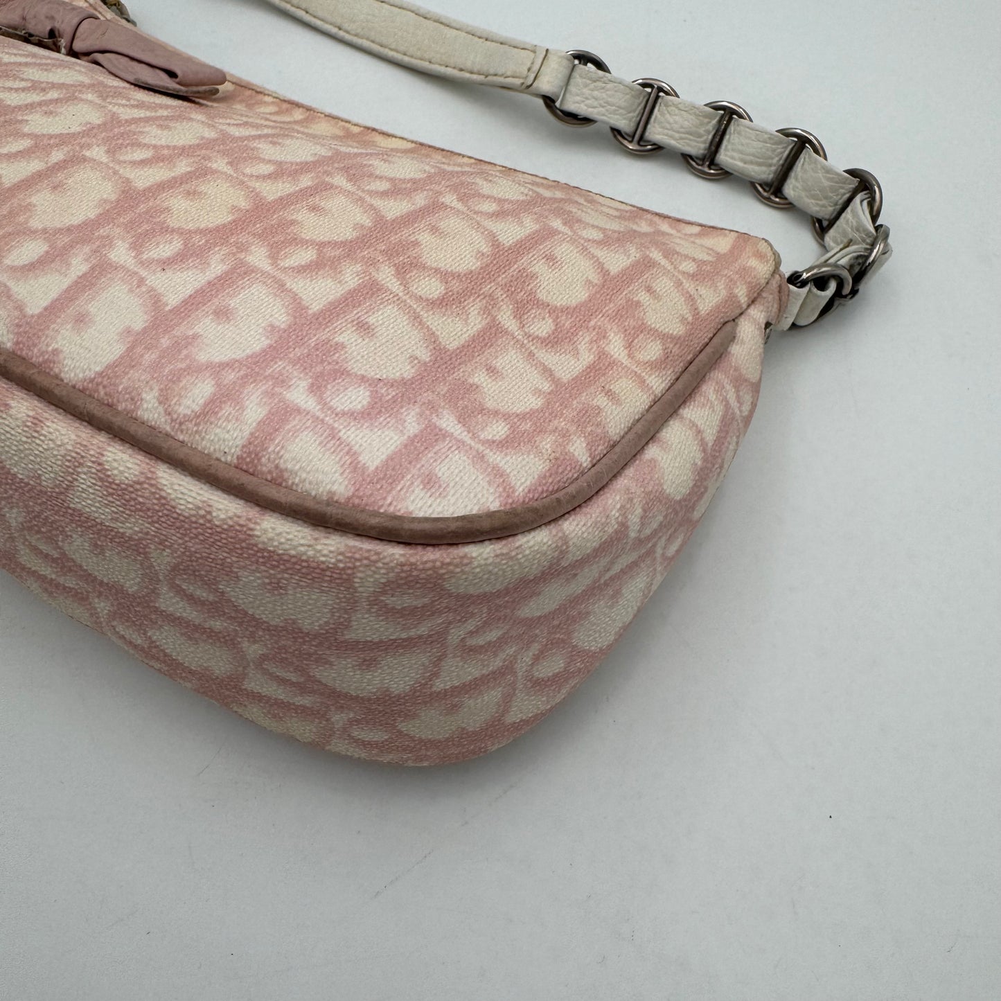 Christian Dior Pink Girly Romantique Trotter Coated Canvas and White Leather Shoulder Bag