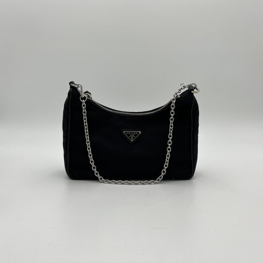 Prada Black Nylon and Saffiano Leather Re-edition 2005 Hobo Bag