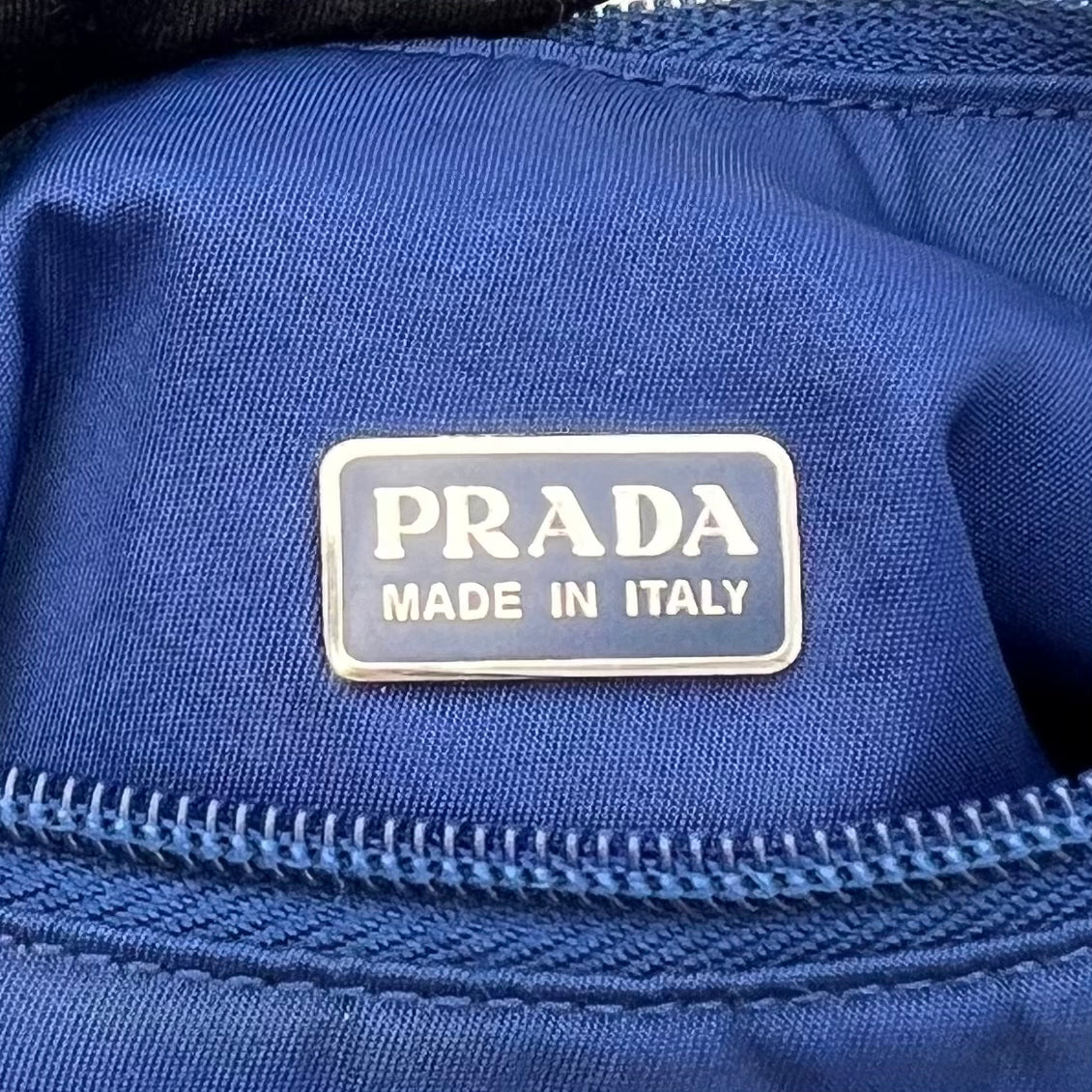 Prada Dark Blue Nylon Long Strap Zip Tote